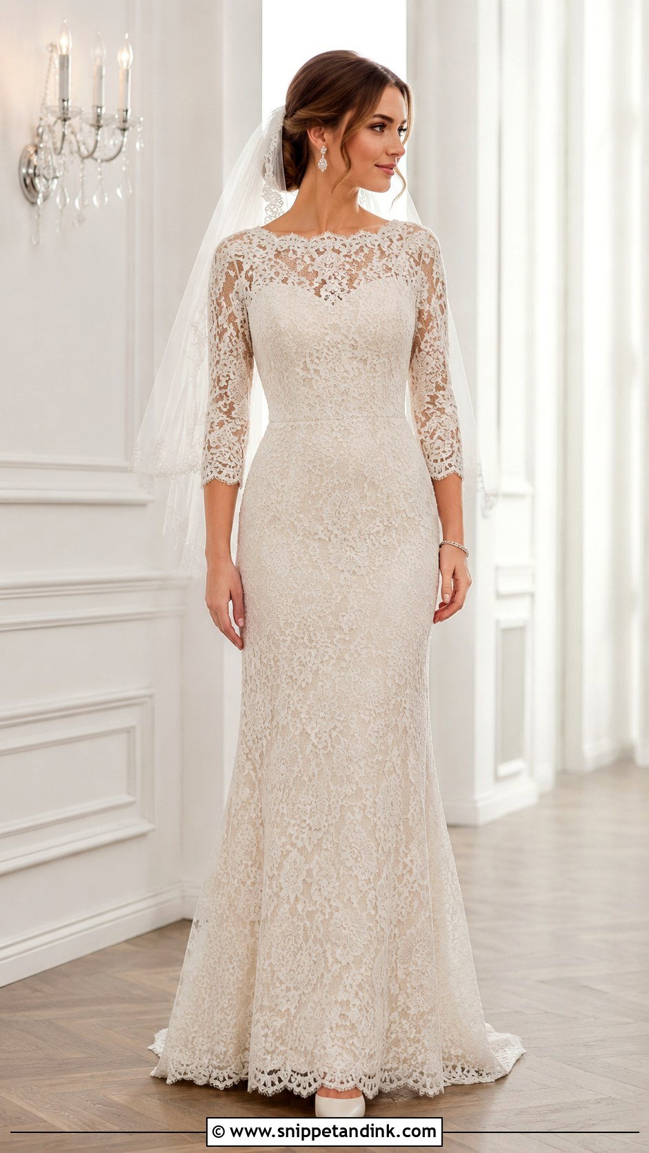 Three Quarter Sleeve Fitted Wedding Dress - Snippet and Ink - 20 Fitted Wedding Dress with Sleeves