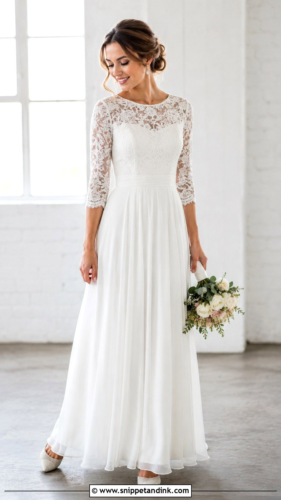Three Quarter Sleeve LDS Wedding Dress - Snippet and Ink - 25 Lds Wedding Dresses