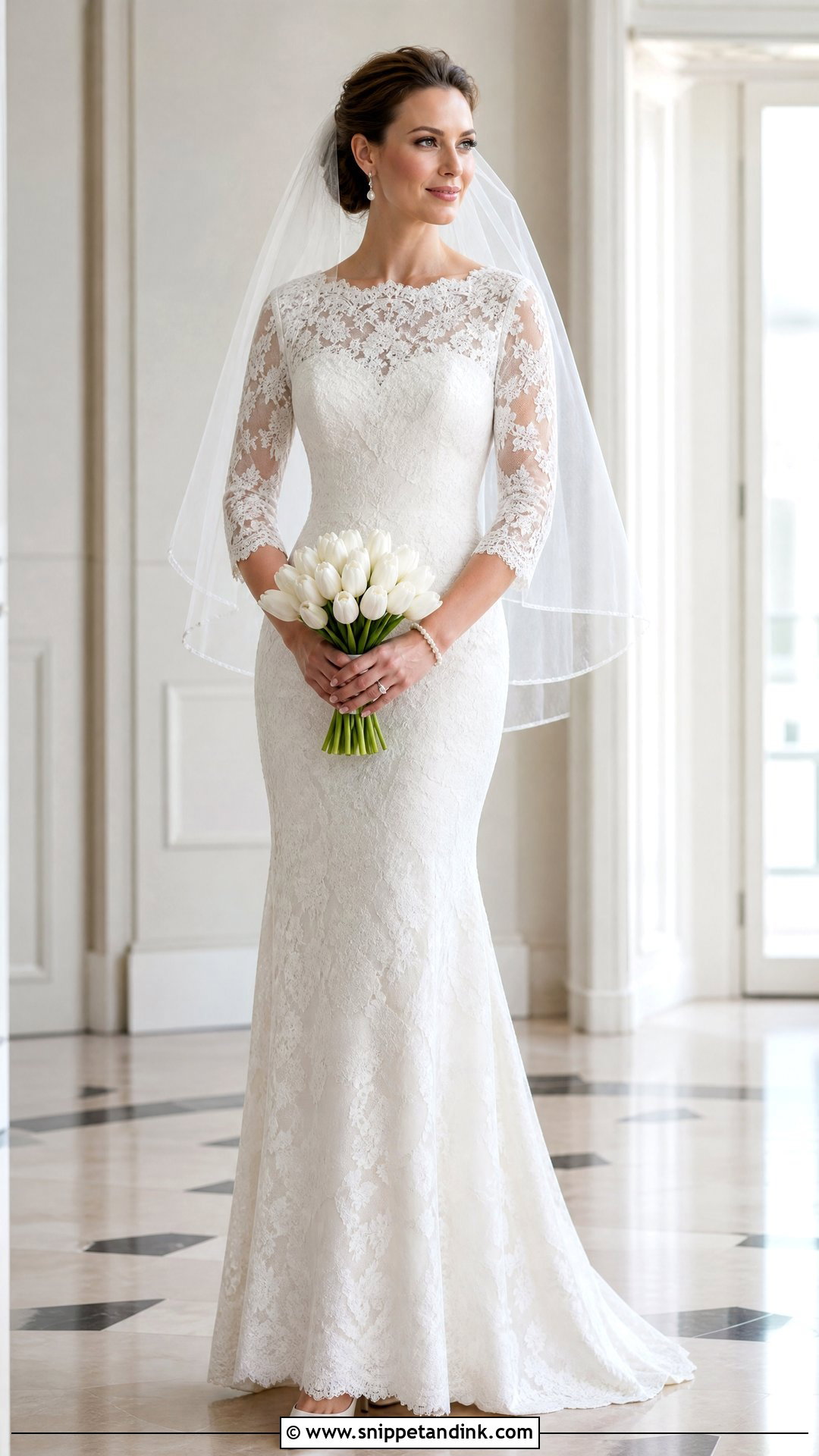 Three Quarter Sleeve Lace Wedding Dress - Snippet and Ink - 25 Fitted Lace Wedding Dress with Sleeves