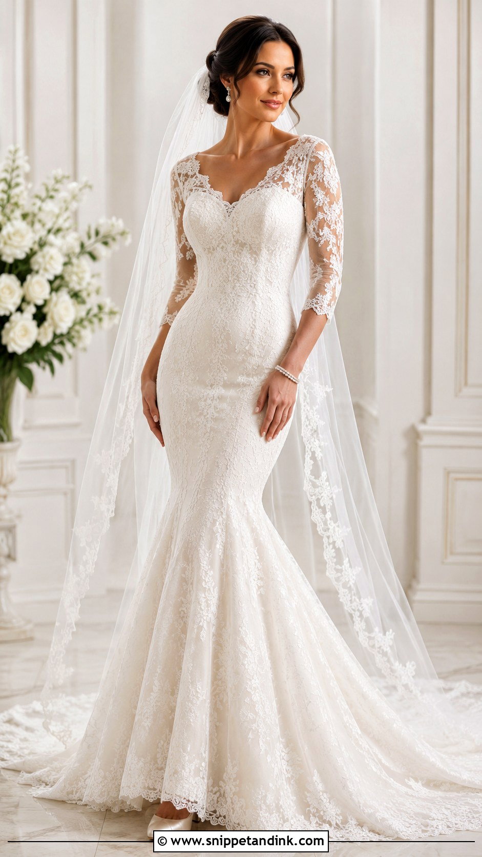 Three Quarter Sleeve Mermaid Wedding Dress - Snippet and Ink - 30 Mermaid Wedding Dress with Sleeves