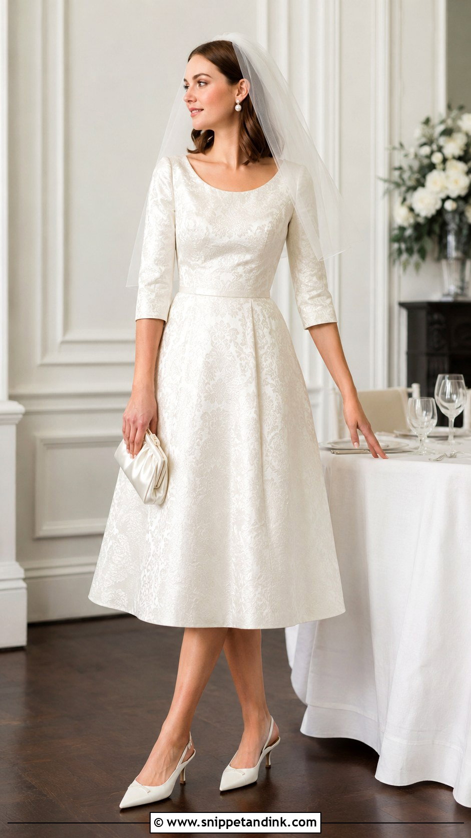 Three Quarter Sleeve Midi 60s Wedding Dress - Snippet and Ink - 20 60s Wedding Dresses