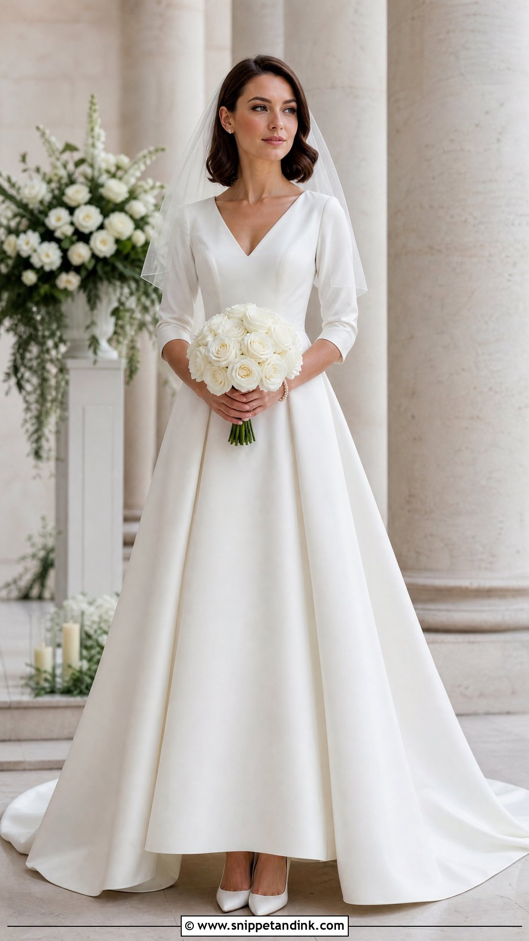 Three Quarter Sleeve Mikado Wedding Gown - Snippet and Ink - 20 White Wedding Gown Christian Brides Ideas