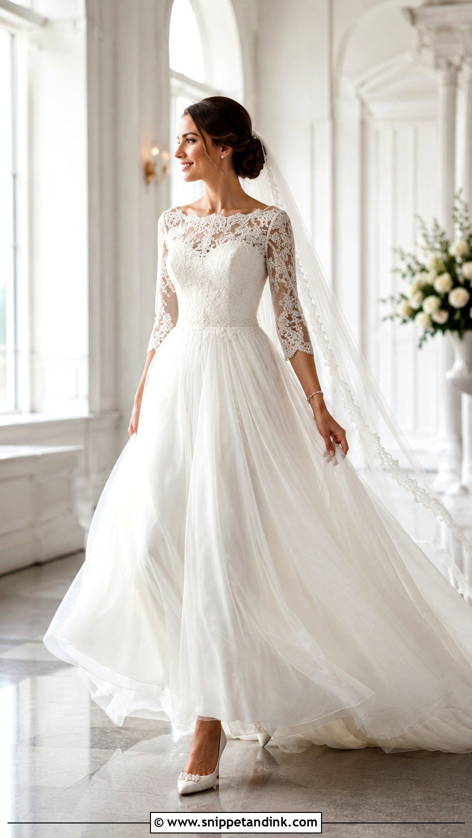 Three Quarter Sleeve Modest Ball Gown Wedding Dress - Snippet and Ink - 20 Modest Wedding Dresses Ball Gown
