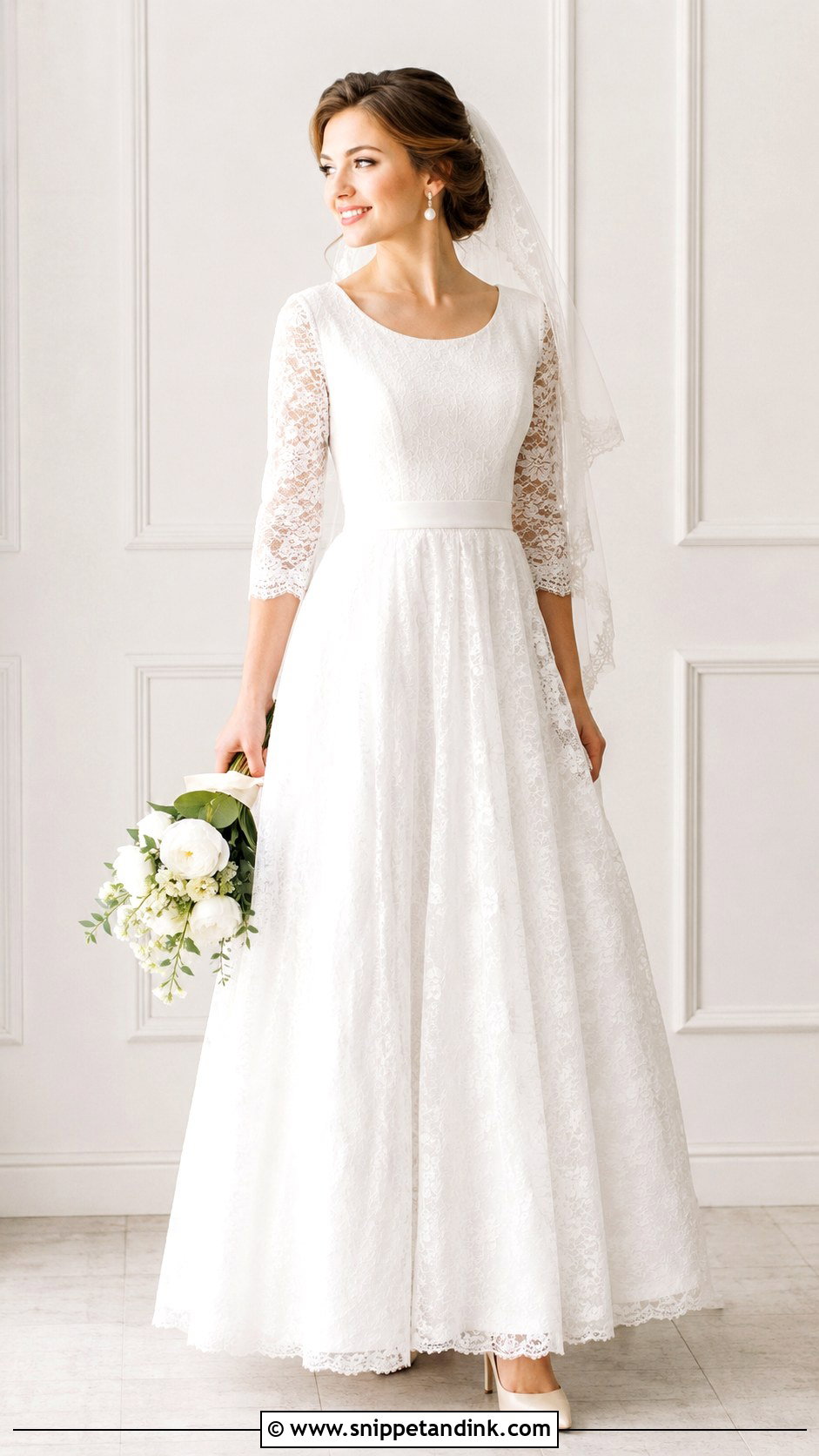 Three Quarter Sleeve Mormon Wedding Dress - Snippet and Ink - 25 Mormon Wedding Dresses