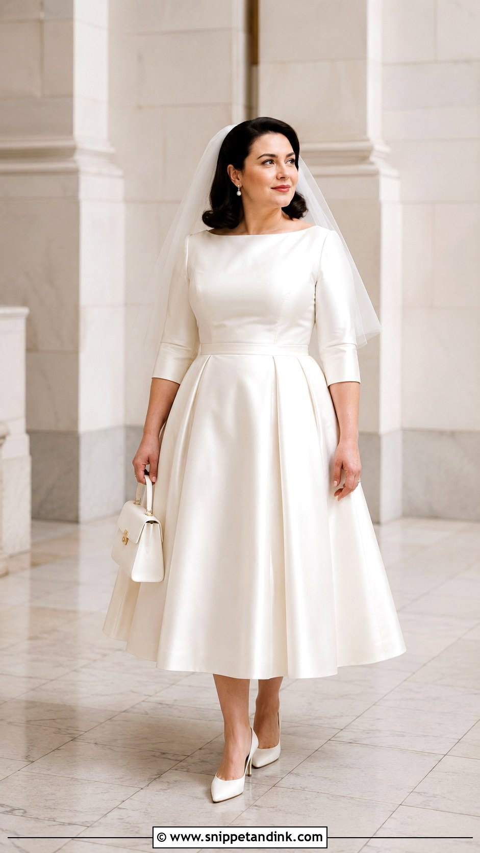 Three Quarter Sleeve Tea Length Wedding Dress - Snippet and Ink - 20 Curvy Wedding Dress Sleeves