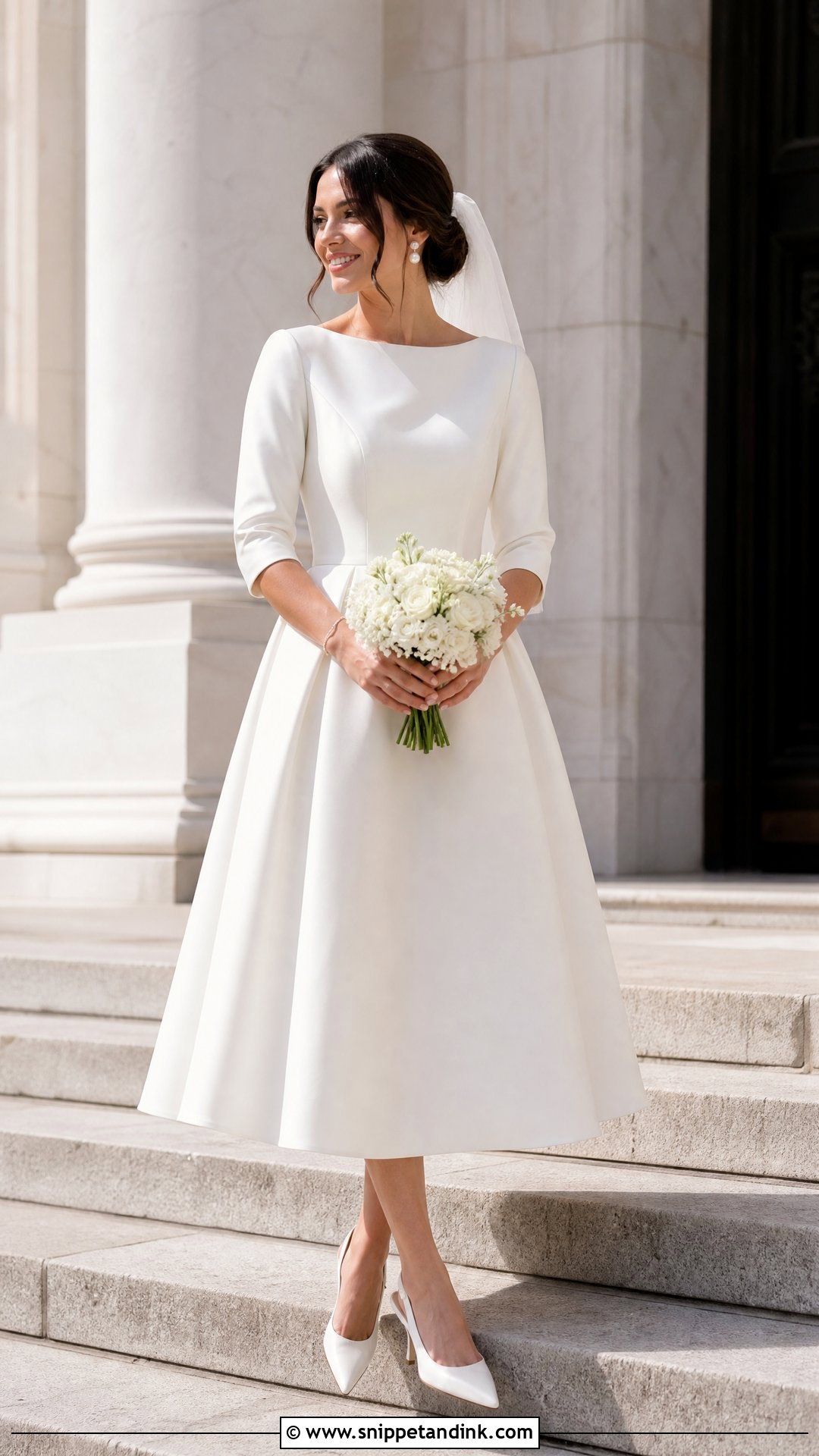 Three Quarter Sleeve Tea Length Wedding Dress - Snippet and Ink - 20 Simple Elegant Wedding Dress with Sleeves