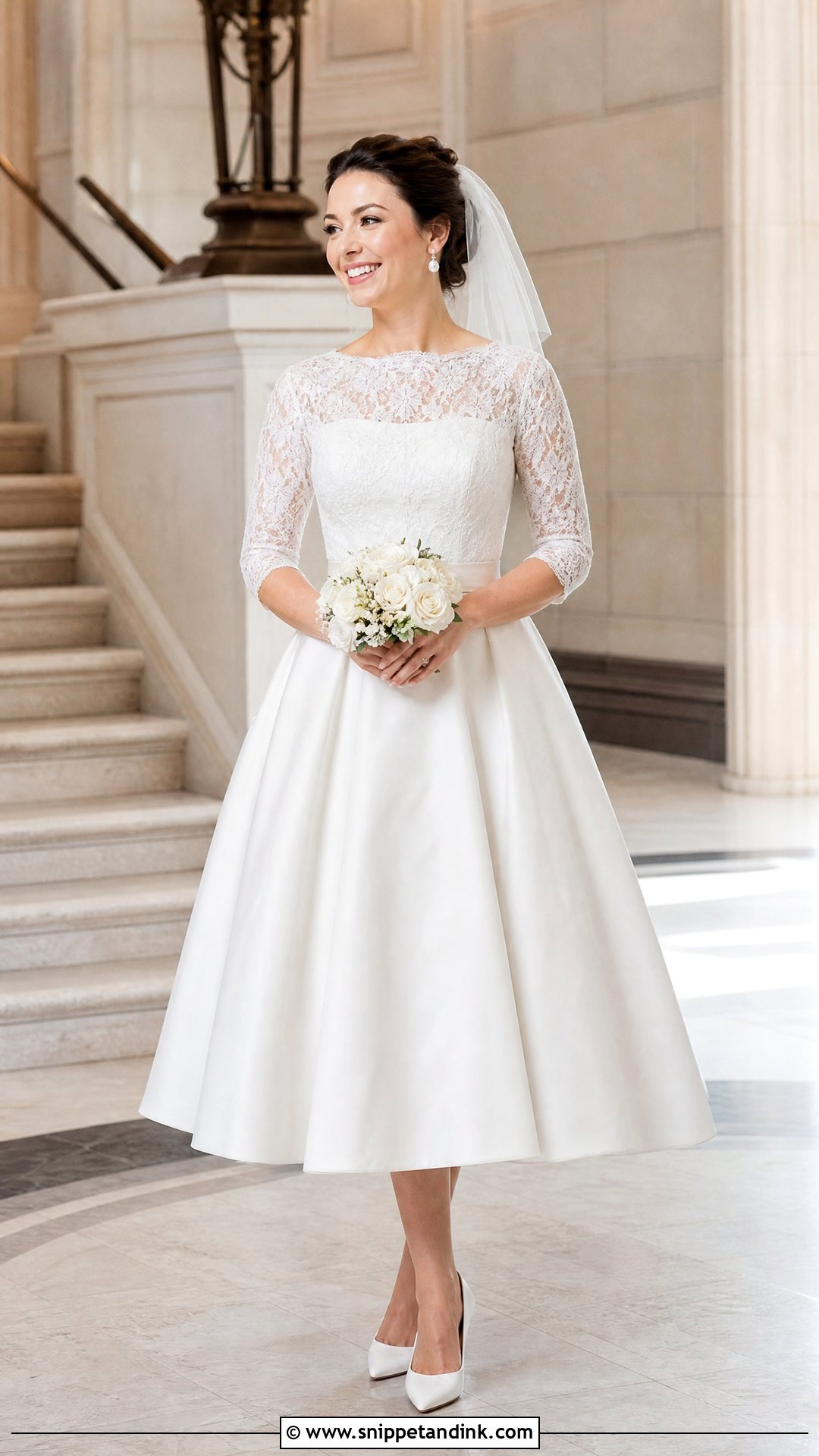 Three Quarter Sleeve Tea Length Winter Wedding Dress - Snippet and Ink - 20 Winter Wedding Dress with Sleeves