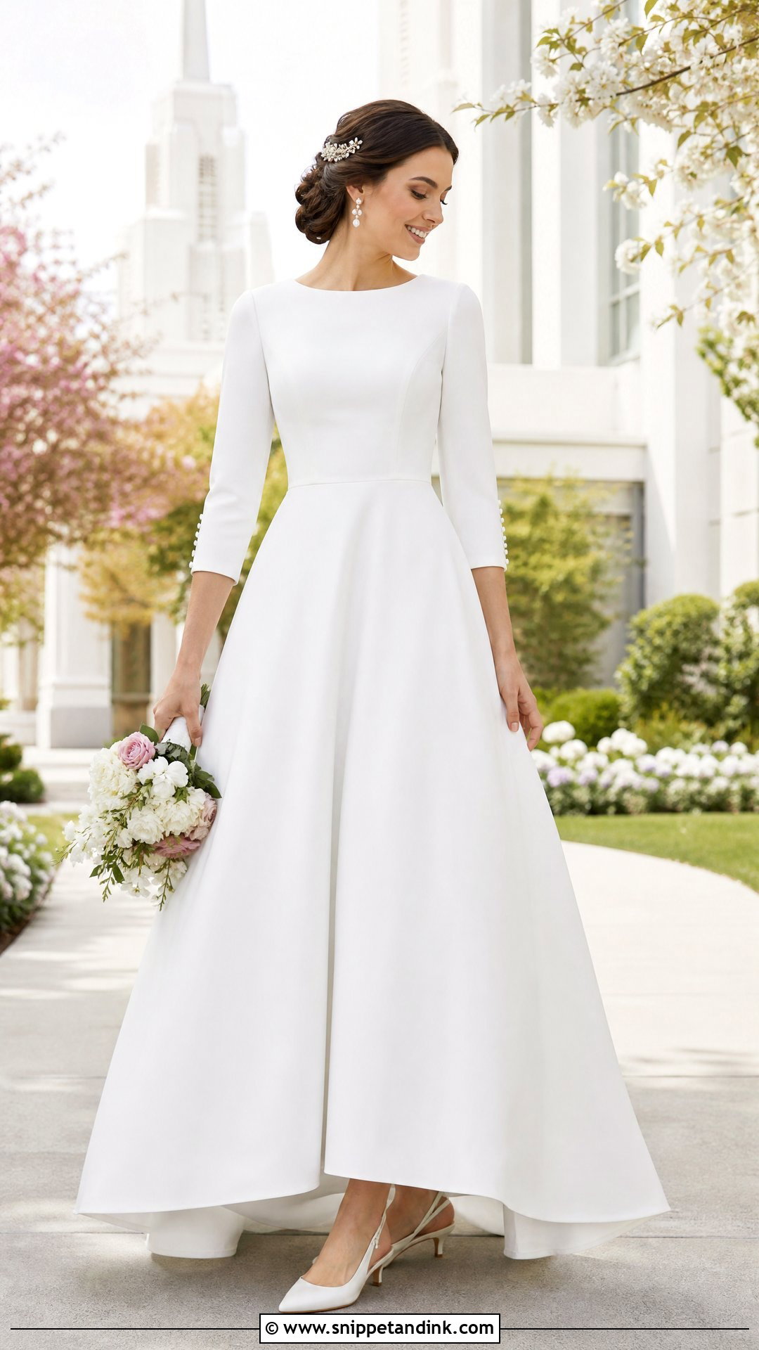Three Quarter Sleeve Temple Wedding Dress - Snippet and Ink - 20 Temple Wedding Dresses