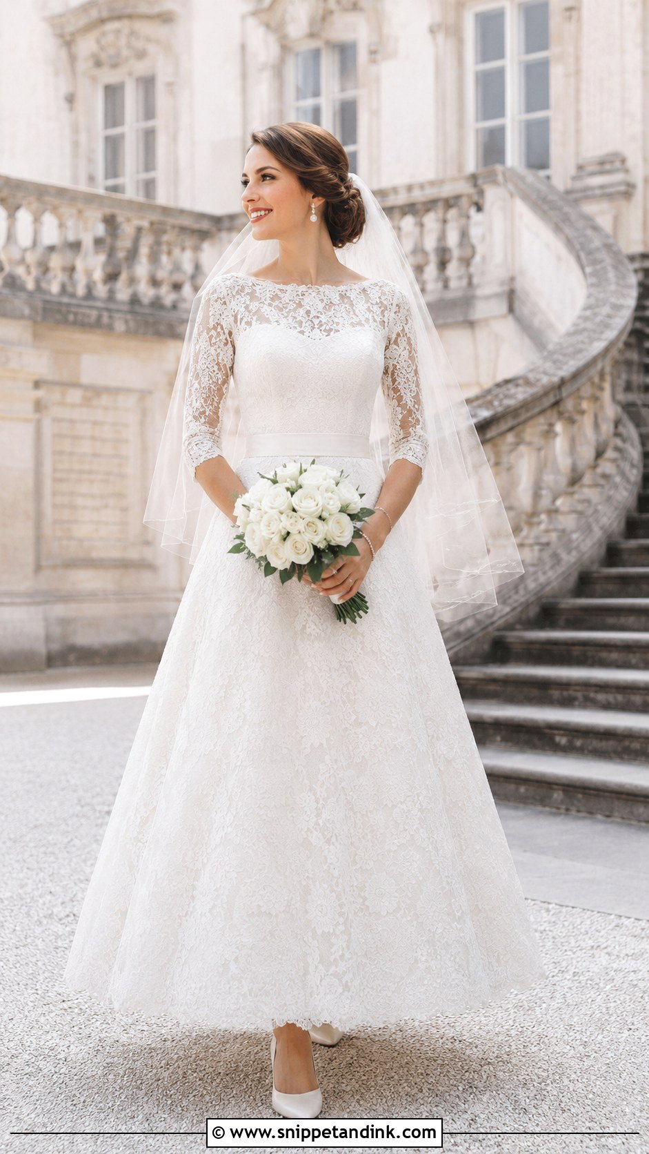 Three Quarter Sleeve Vintage Wedding Dress - Snippet and Ink - 20 Bride Dress with Sleeves