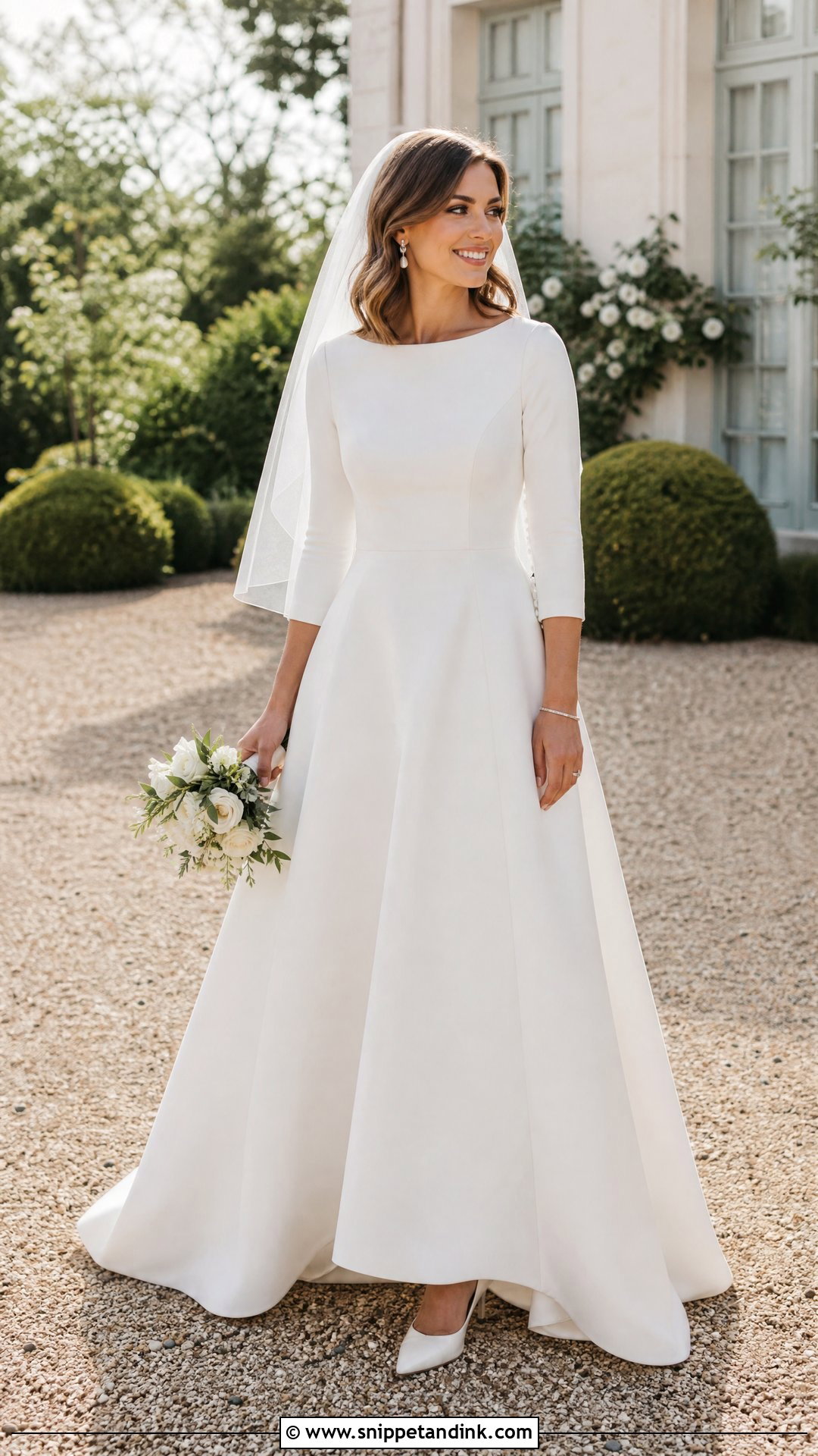 Three Quarter Sleeve Wedding Dress - Snippet and Ink - 25 Modest Old Money Wedding Dress Ideas