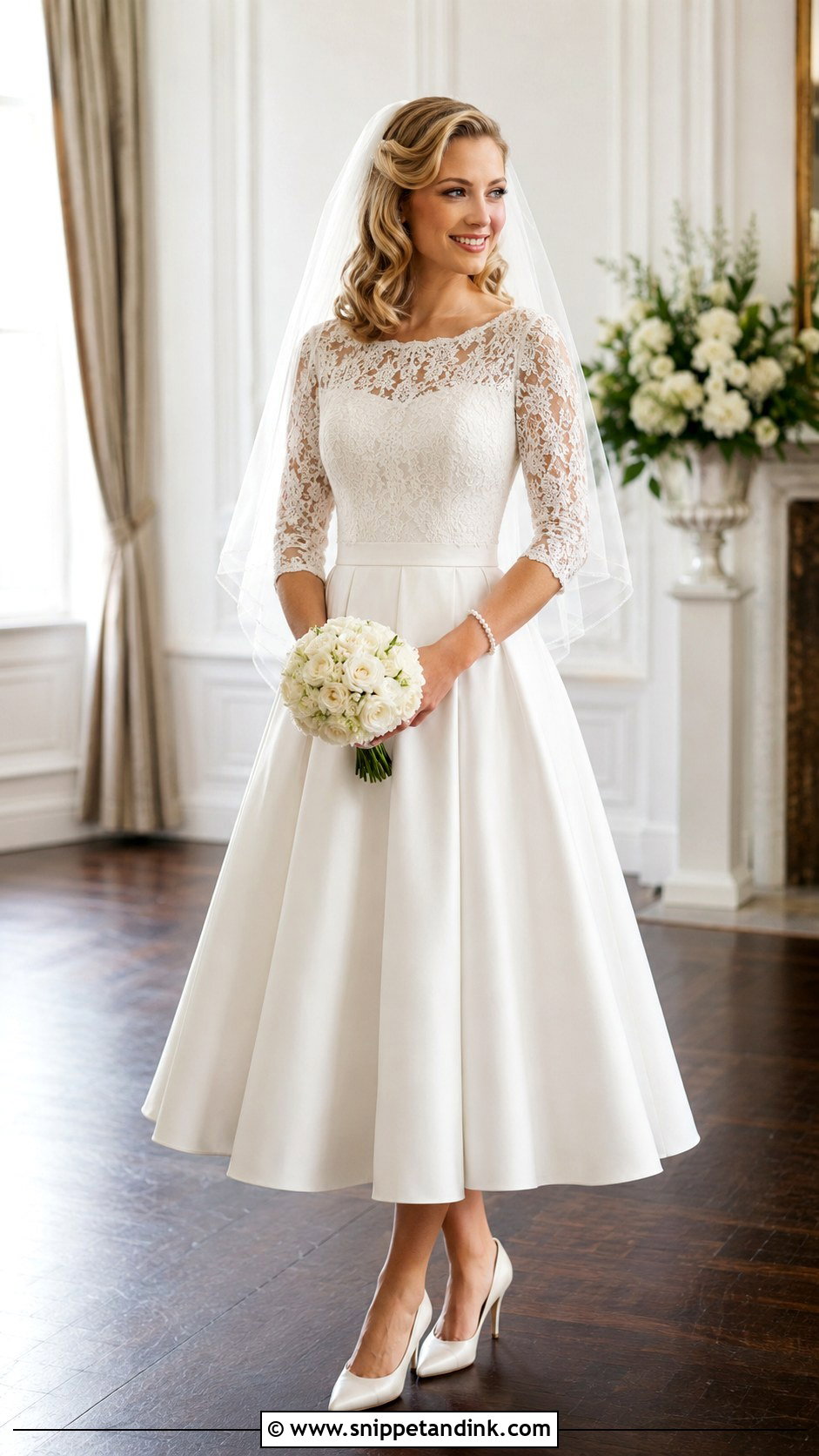 Three Quarter Sleeve Wedding Dress - Snippet and Ink - 20 Grace Kelly Inspired Wedding Dress Ideas