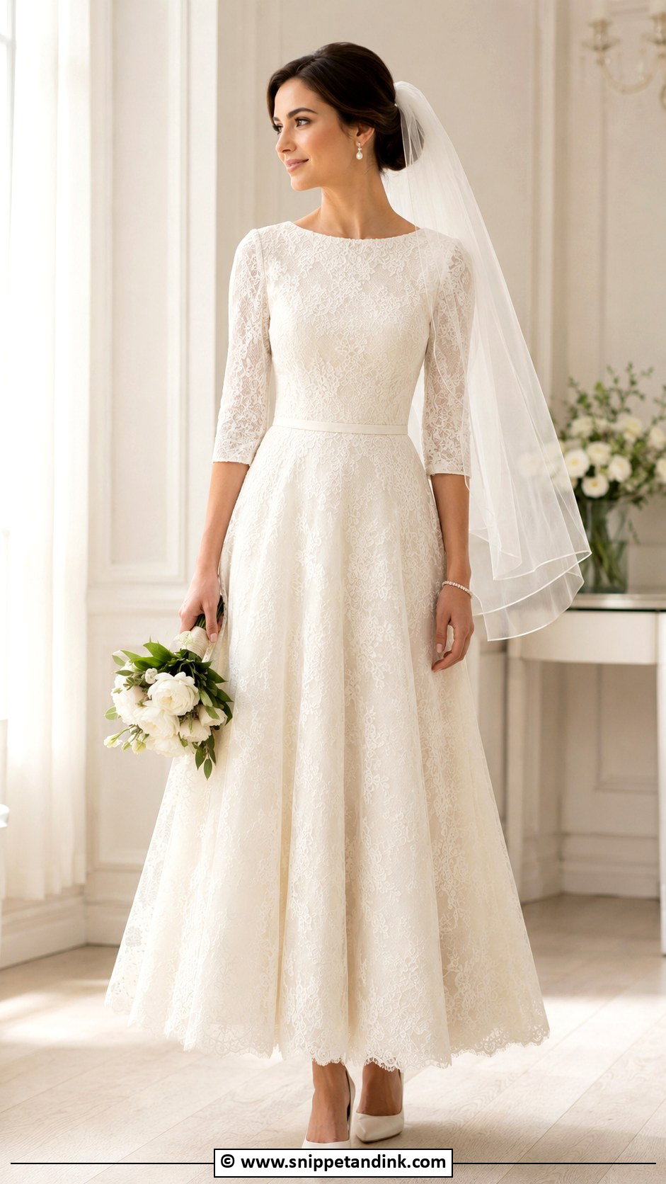 Three Quarter Sleeve Wedding Dress - Snippet and Ink - 35 Wedding Dress with Sleeves