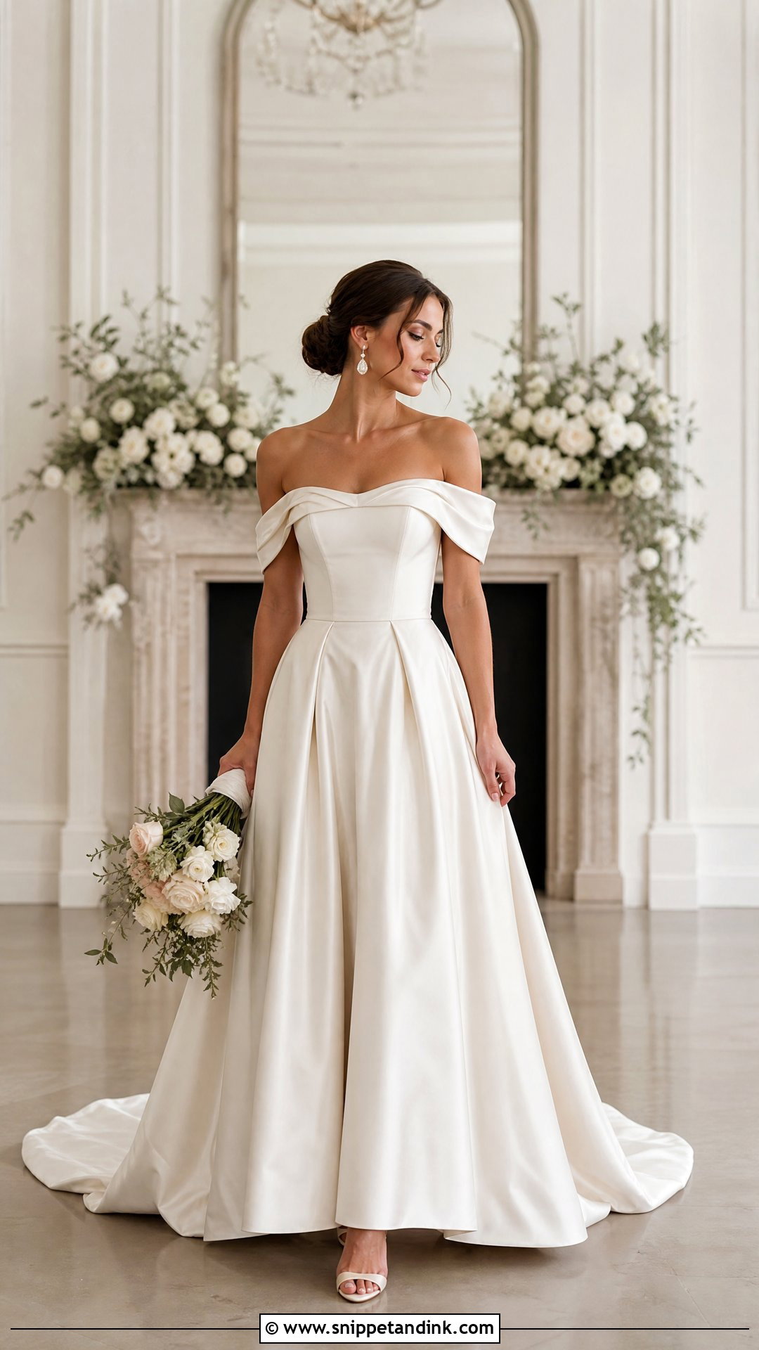 Thrifted Off Shoulder Wedding Dress - Snippet and Ink - 25 Thrifted Wedding Dress Ideas