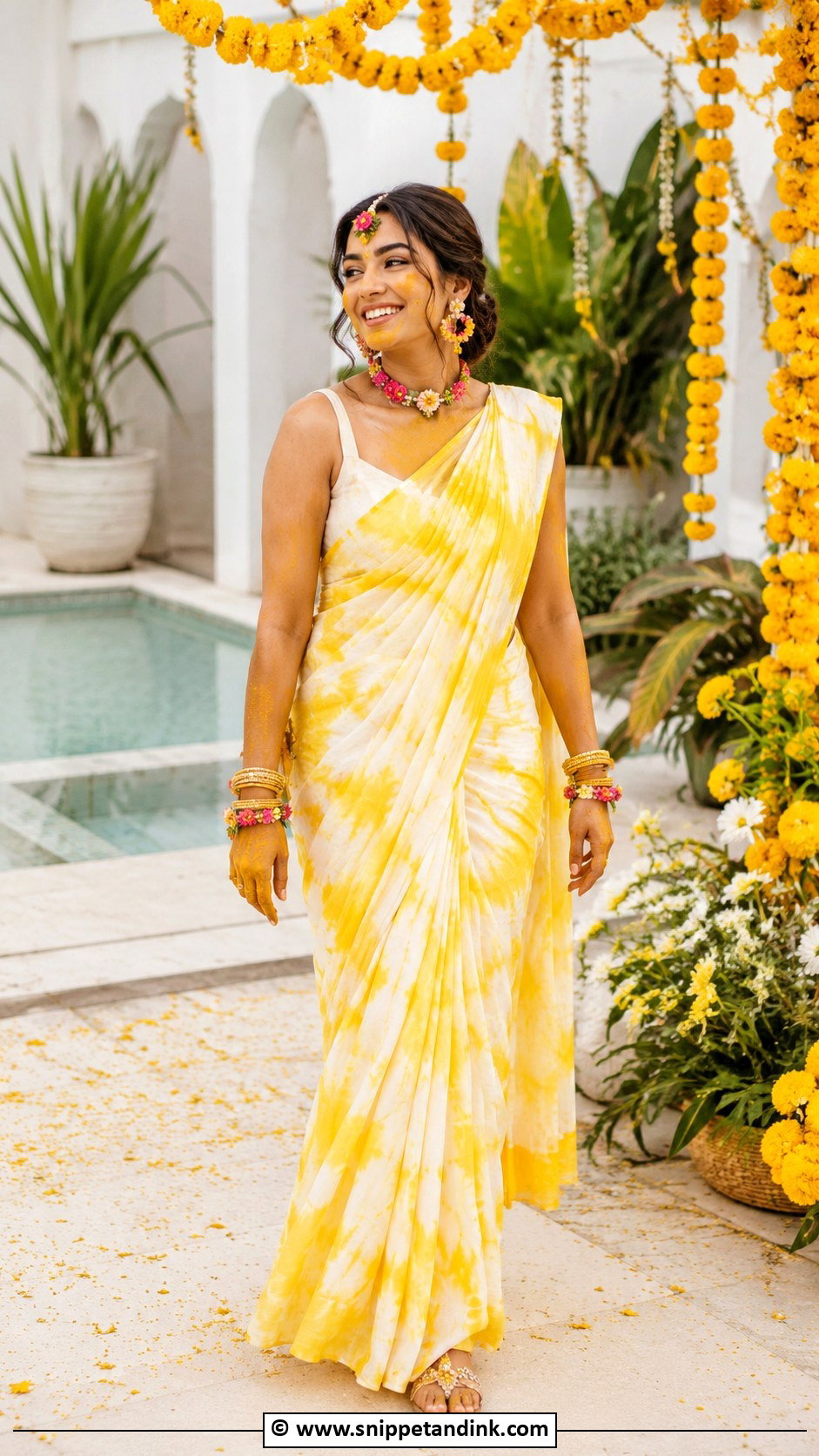 Tie Dye Saree For Haldi Bride - Snippet and Ink - 30 Haldi Bridal Outfit Ideas
