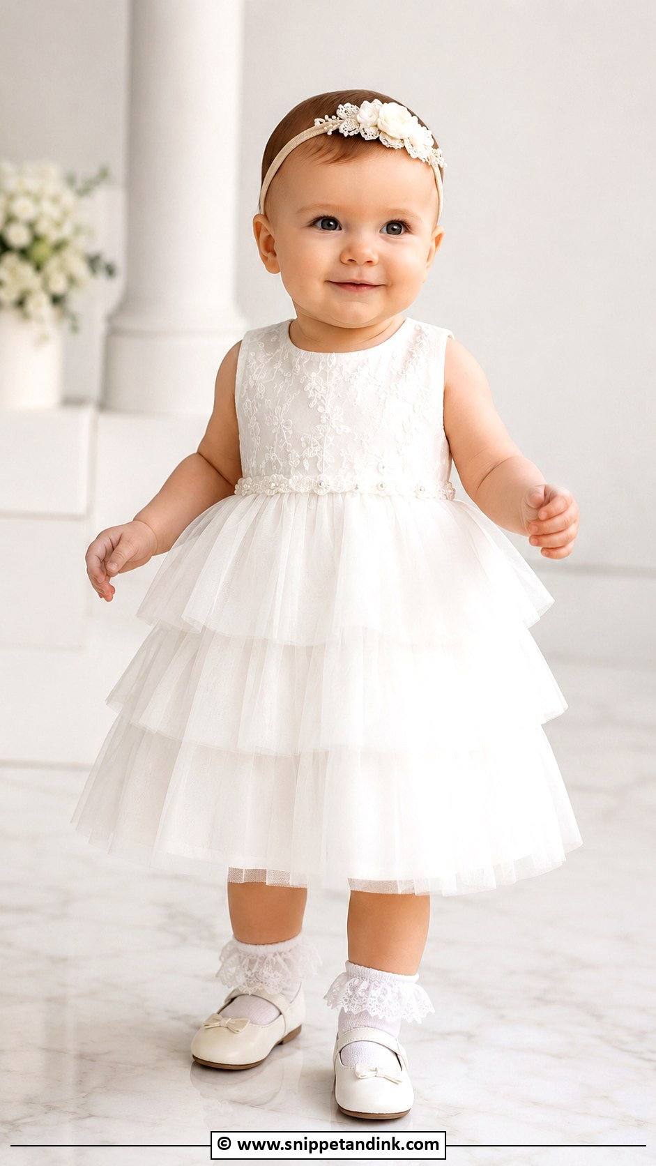 Tiered Baptism Dress With Ballet Flats - Snippet and Ink - 25 Baby Girl Baptism Dress Ideas