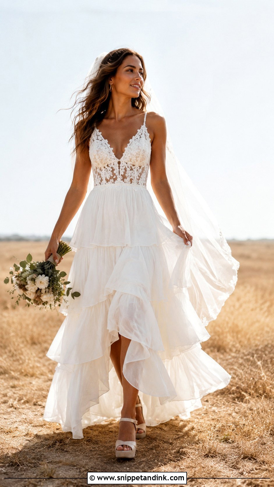 Tiered Boho A Line Wedding Dress - Snippet and Ink - 20 Boho a Line Wedding Dress Ideas