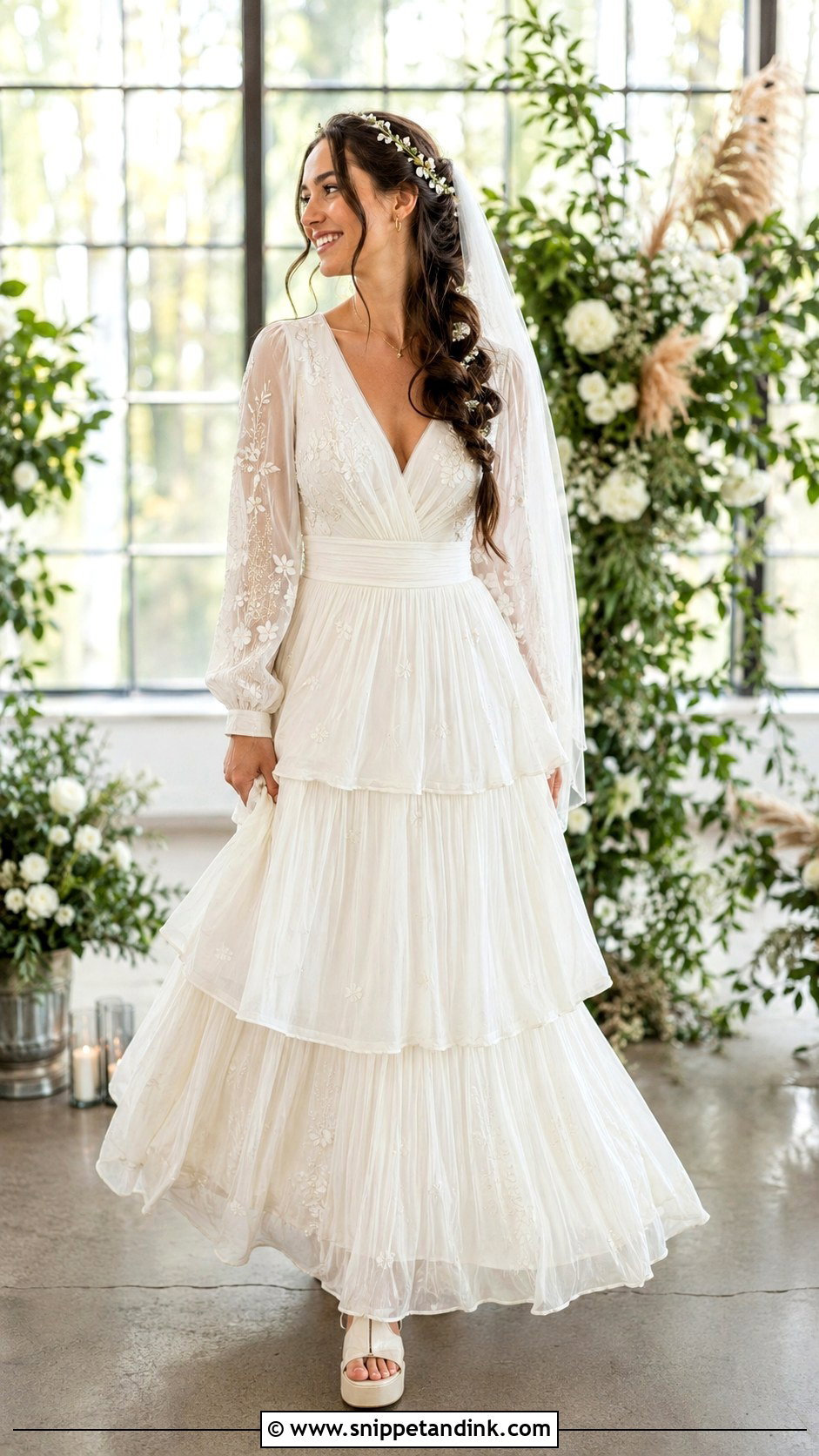 Tiered Boho Long Sleeve Wedding Dress - Snippet and Ink - 20 Boho Long Sleeve Wedding Dress Ideas