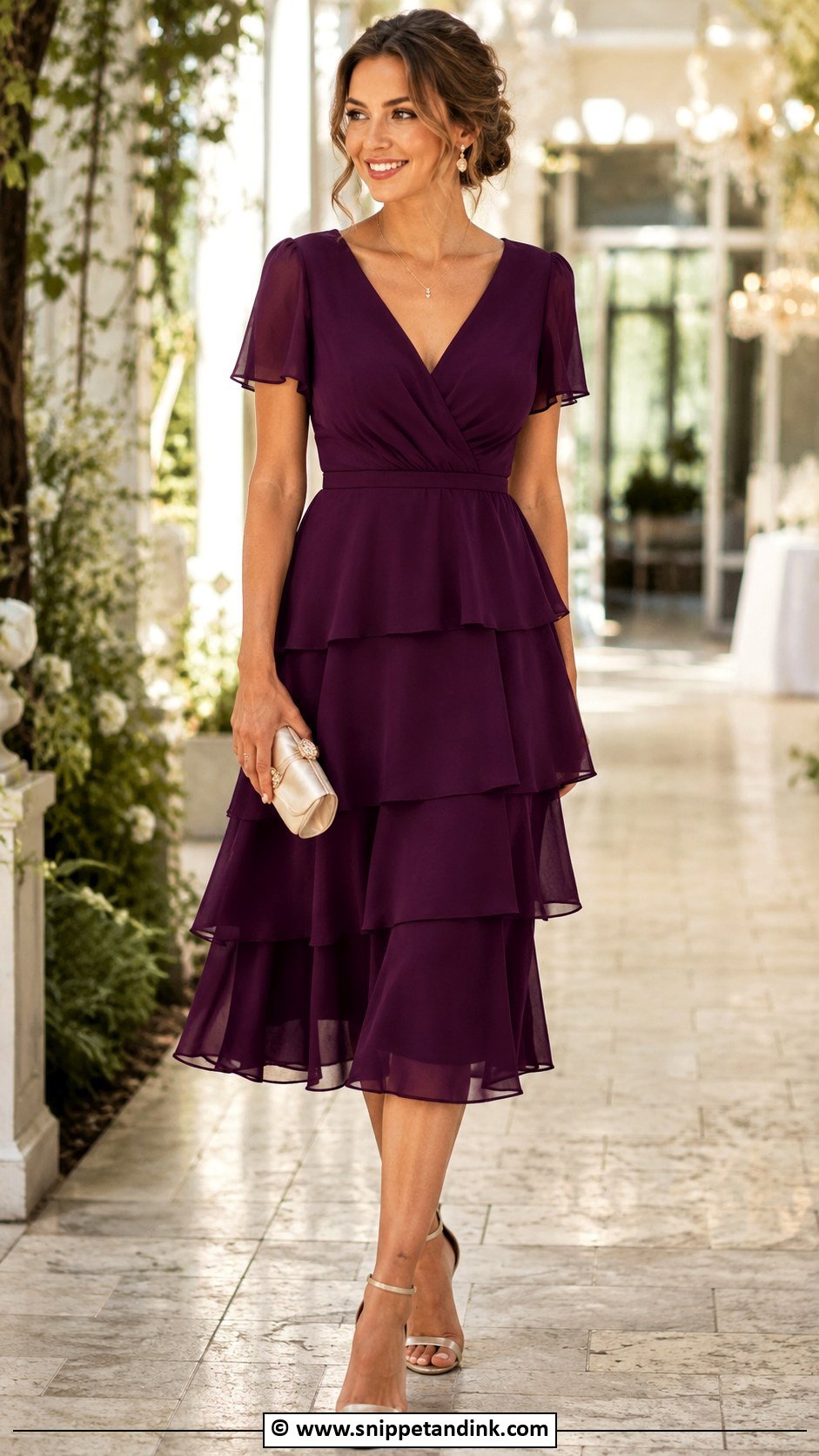 Tiered Chiffon Dress Wedding Guest Outfit - Snippet and Ink - 35 Semi Formal Wedding Attire Ideas