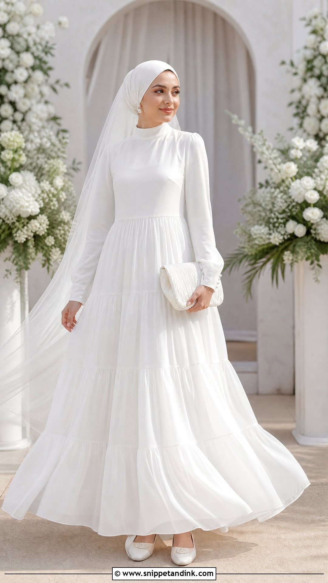 Tiered Chiffon Hijabi Wedding Dress - Snippet and Ink - 25 Simple Hijabi Wedding Dress Ideas