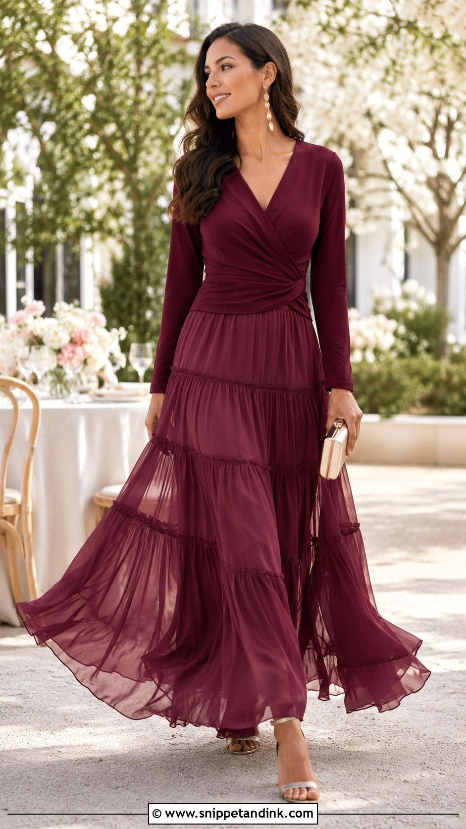 Tiered Chiffon Long Skirt With Wrap Top - Snippet and Ink - 20 Long Skirt Outfits for Wedding