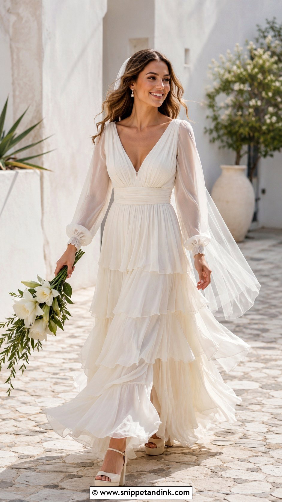 Tiered Chiffon Wedding Dress - Snippet and Ink - 20 70s Inspired Wedding Dress Ideas