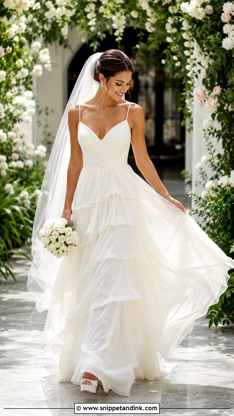 Tiered Chiffon Wedding Dress - Snippet and Ink - 20 Flowy Chiffon Wedding Dress Ideas