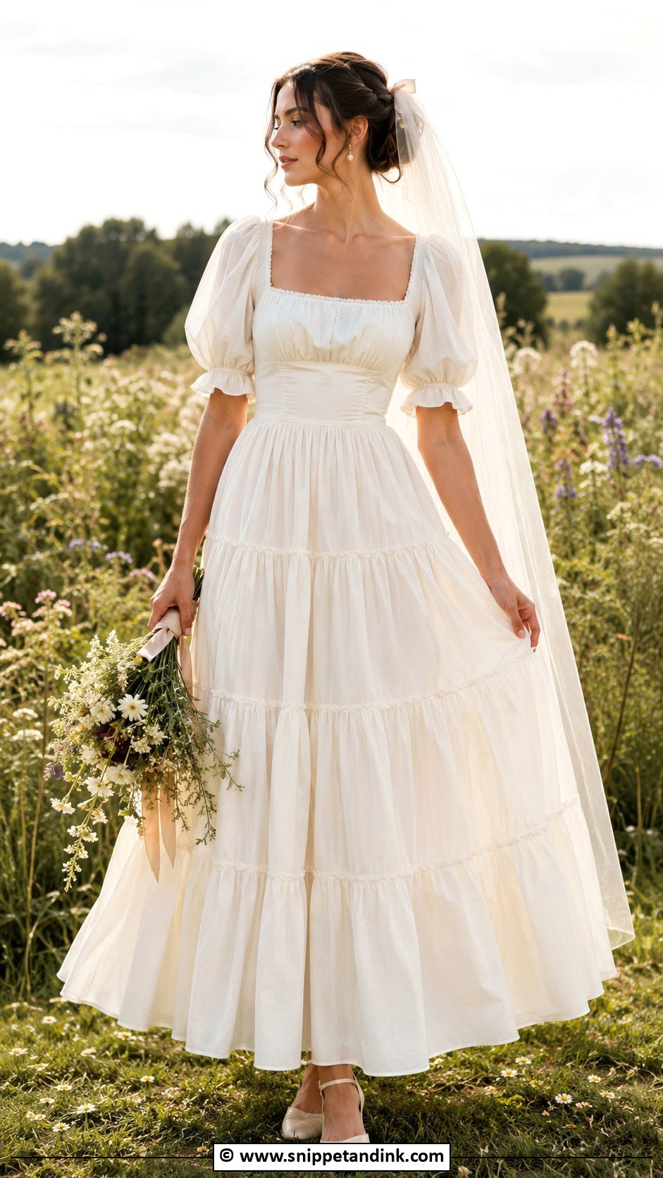 Tiered Cottagecore Wedding Dress - Snippet and Ink - 30 Cottagecore Wedding Dress Ideas