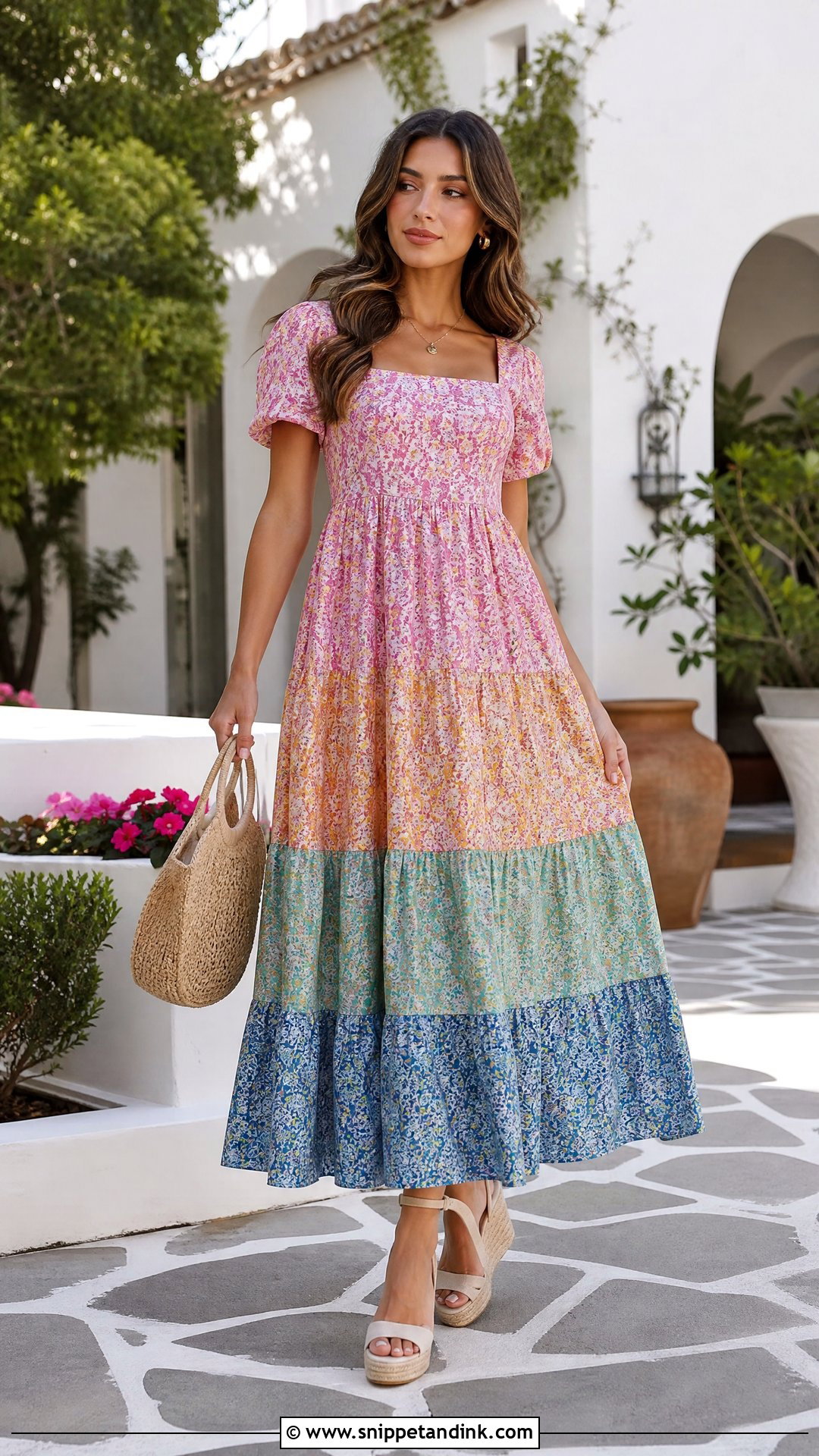 Tiered Cotton Gown With Wedge Sandals - Snippet and Ink - 20 Simple Gown Styles for Materials