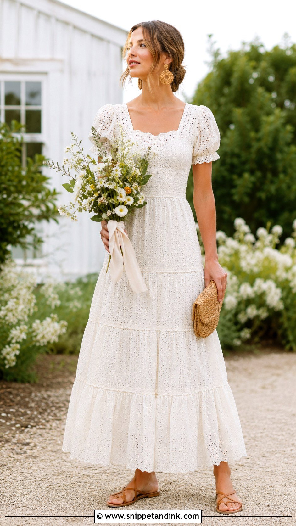 Tiered Cotton Wedding Dress With Woven Accessories - Snippet and Ink - 20 Granola Wedding Dress Ideas