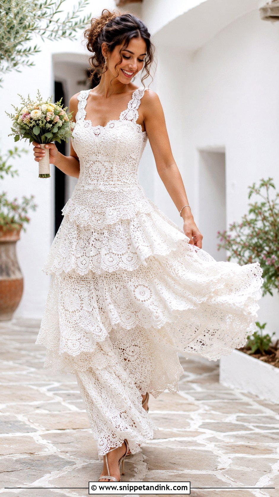 Tiered Crochet Wedding Dress With Ruffle Skirt - Snippet and Ink - 20 DIY Crochet Wedding Dress Ideas