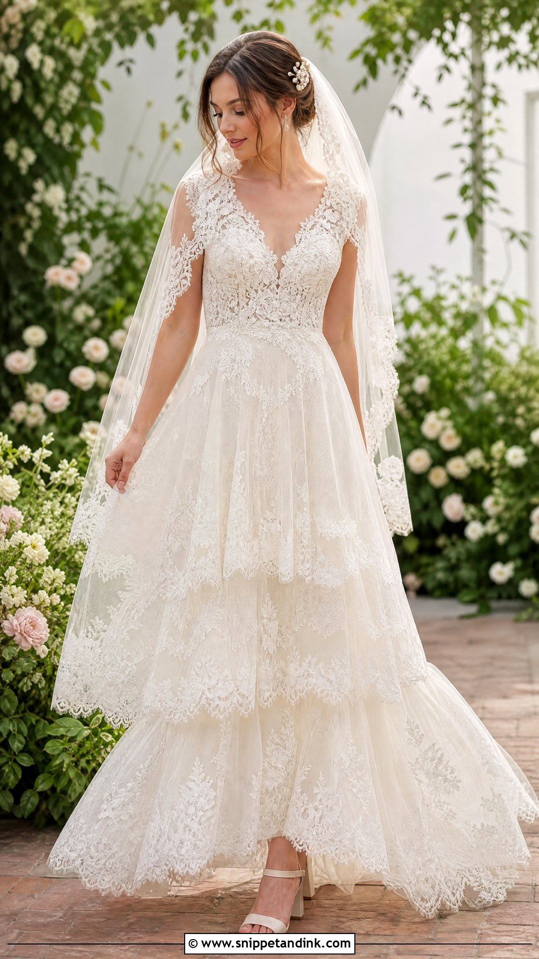 Tiered Lace Wedding Dress - Snippet and Ink - 25 Tiered Wedding Dress Ideas