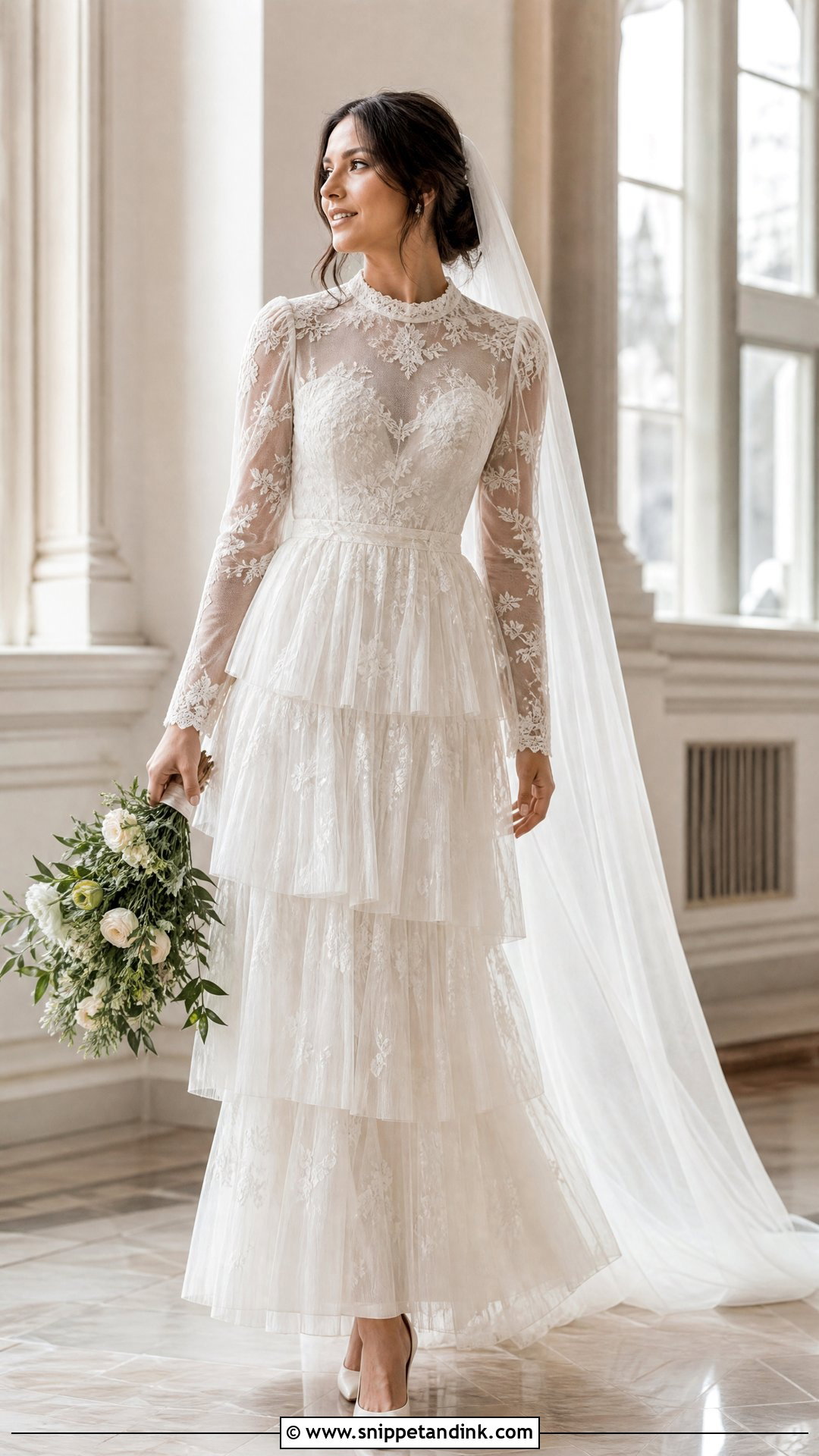 Tiered Long Sleeve Wedding Dress - Snippet and Ink - 25 Tiered Wedding Dress Ideas