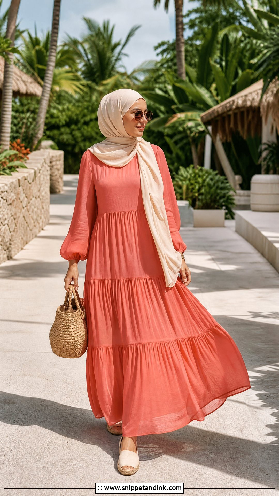 Tiered Maxi Dress Hijabi Honeymoon Outfit - Snippet and Ink - 20 Hijabi Honeymoon Outfits