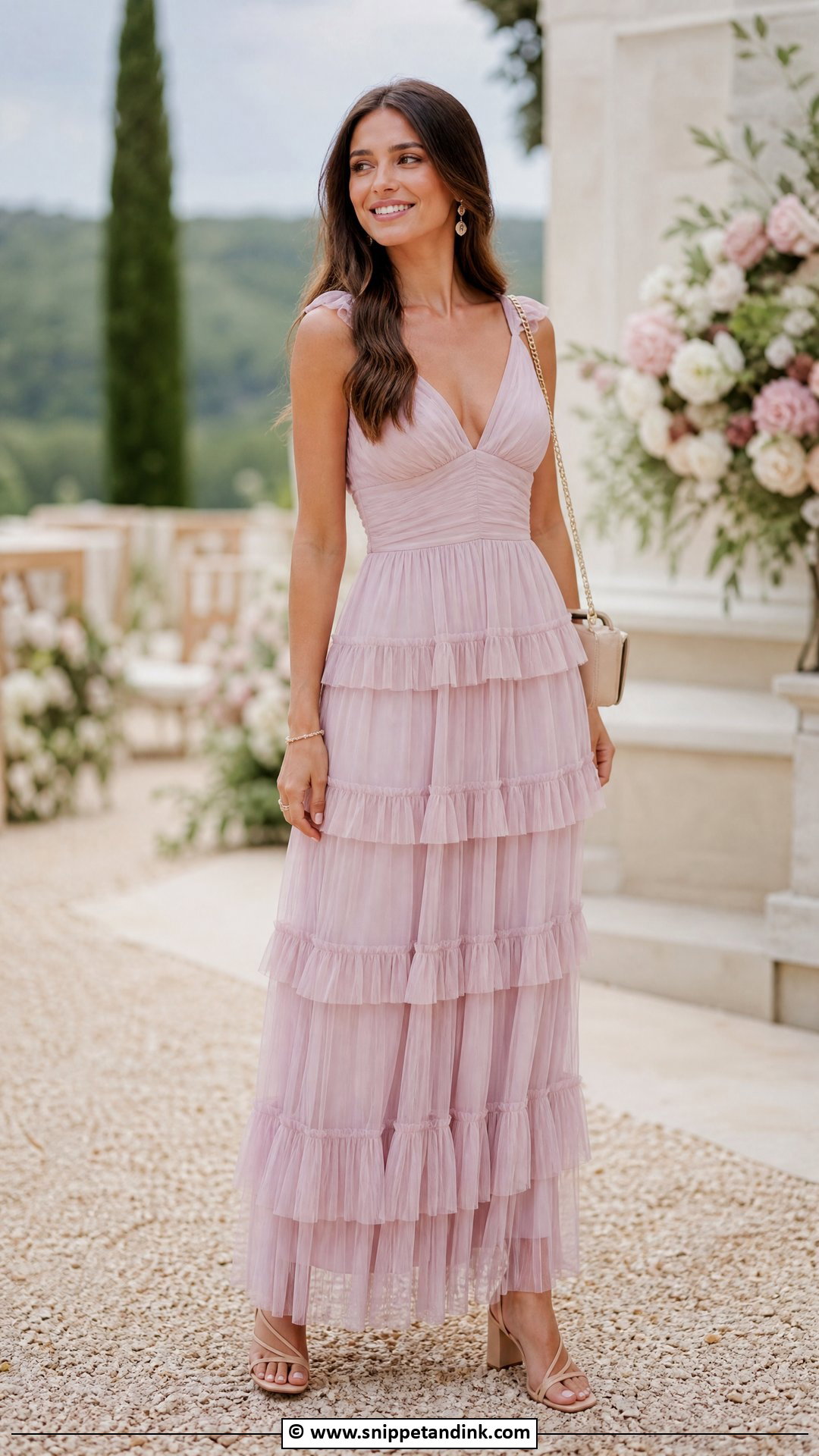 Tiered Maxi Dress Wedding Guest Outfit - Snippet and Ink - 35 Dress Wedding Ideas