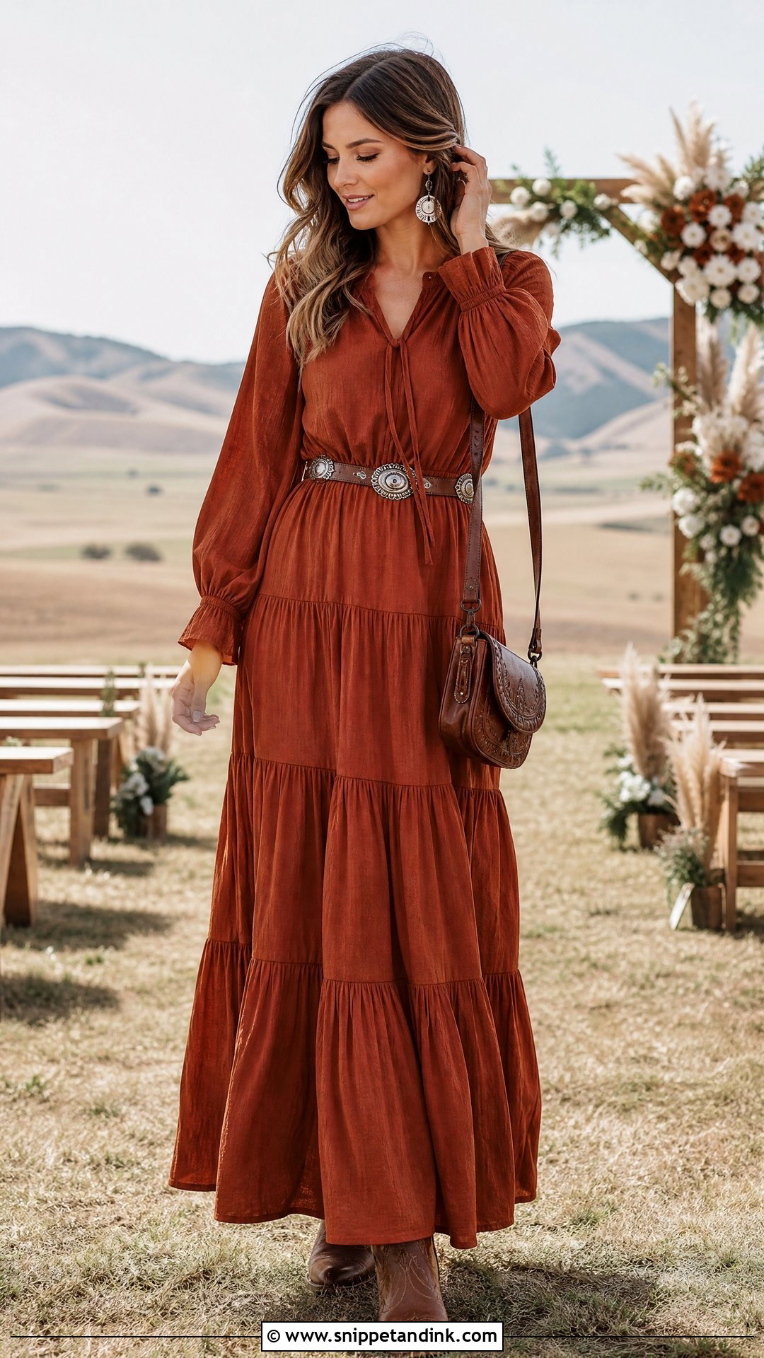 Tiered Maxi Dress Western Wedding Outfit - Snippet and Ink - 20 Wedding Western Outfits