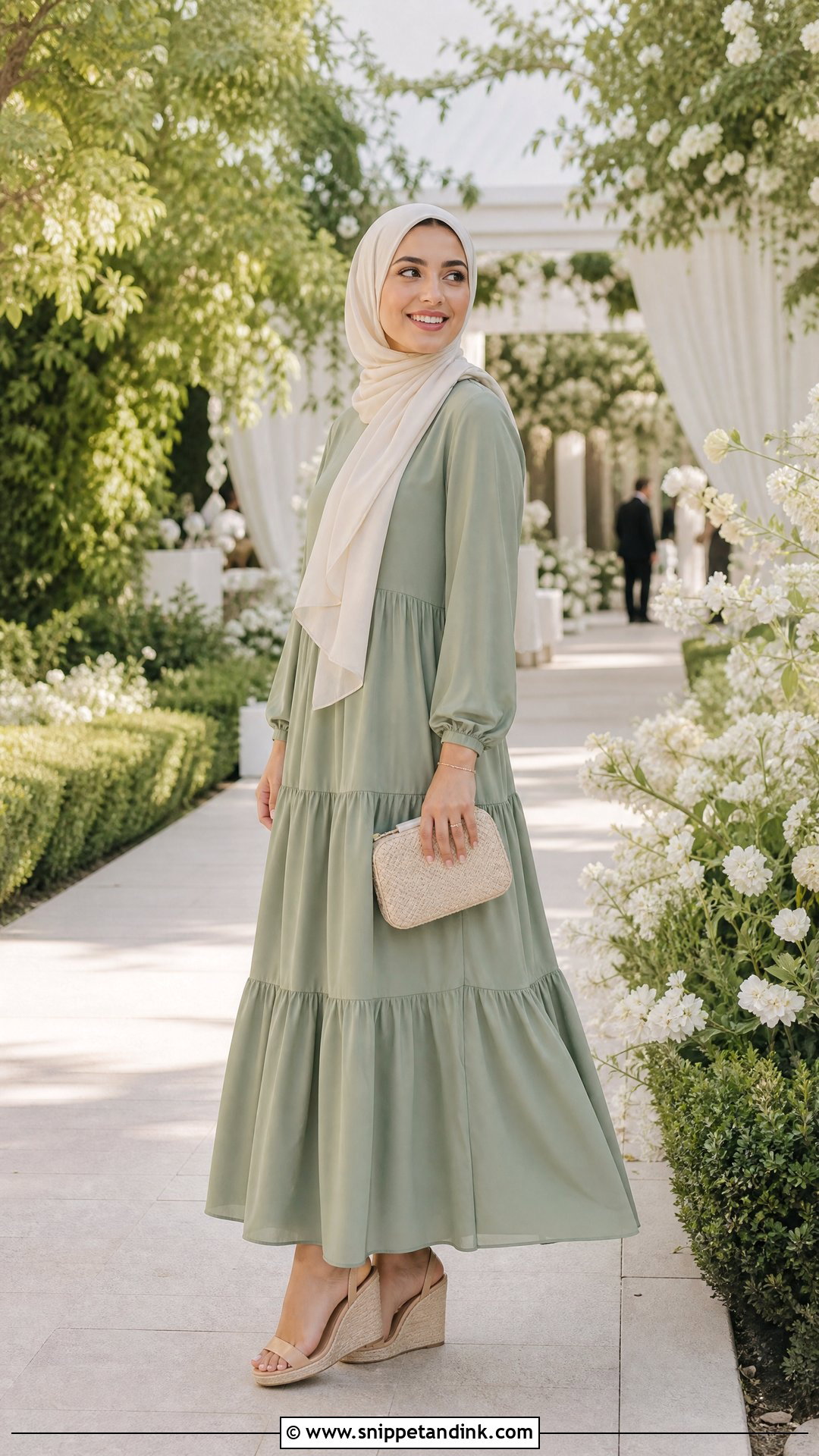 Tiered Maxi Dress With Wedge Heels - Snippet and Ink - 25 Dresses to Wear to a Wedding Hijab