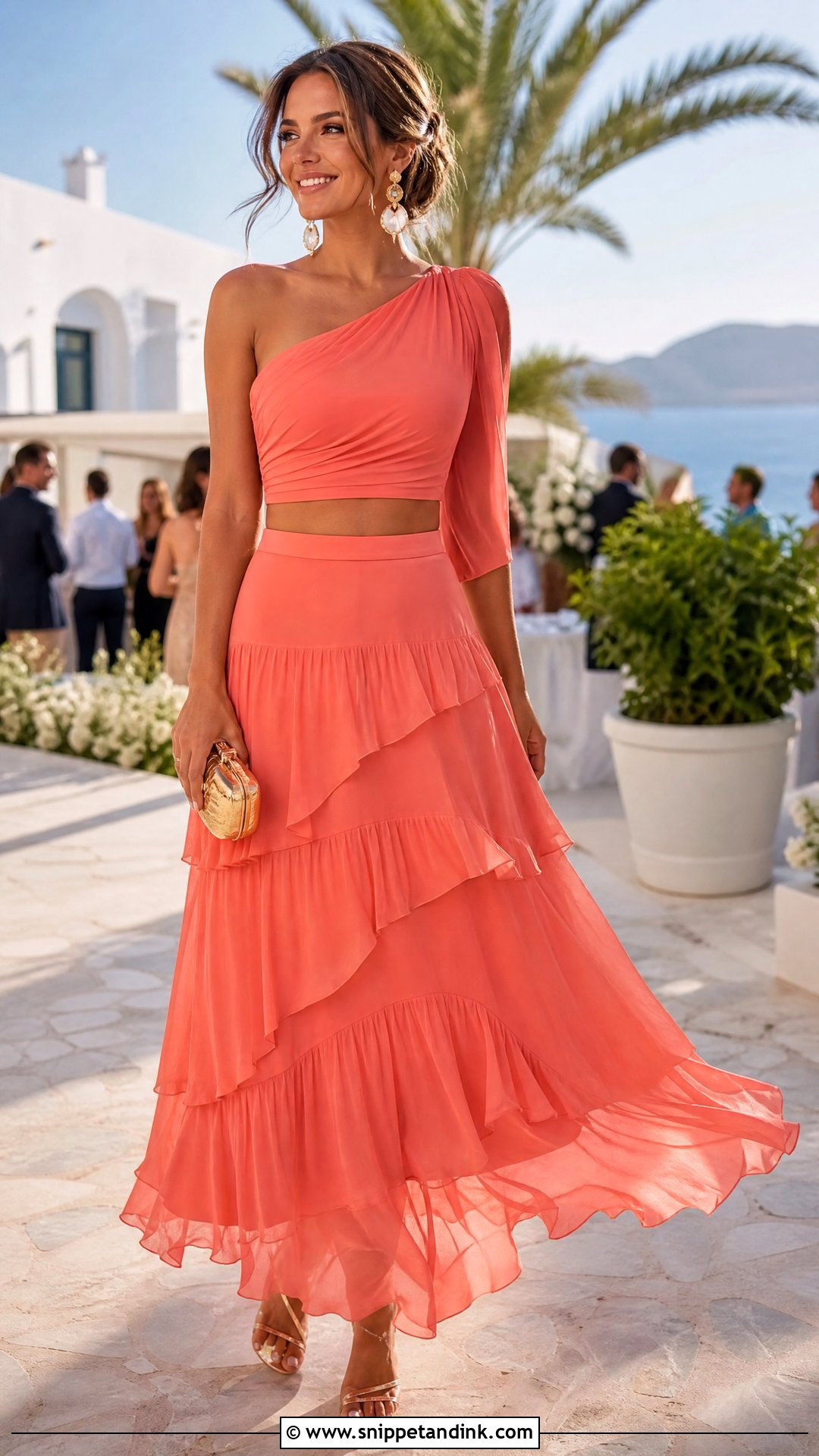 Tiered Maxi Skirt and One Shoulder Top Wedding Outfit - Snippet and Ink - 20 Skirt and Top Wedding Outfits