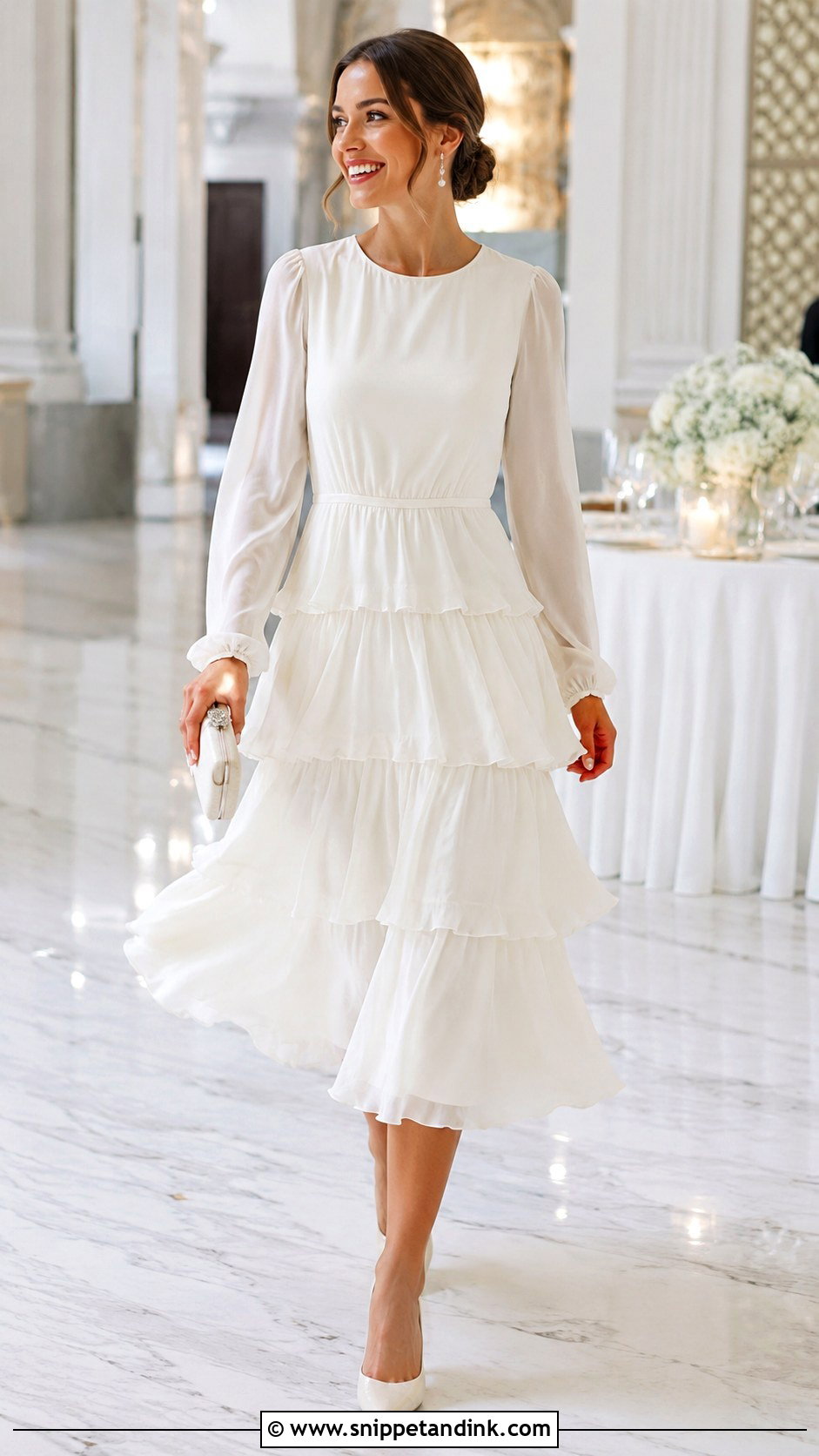 Tiered Midi Wedding Dress With Ruffles And Sleeves - Snippet and Ink - 20 Midi Wedding Dress with Sleeves