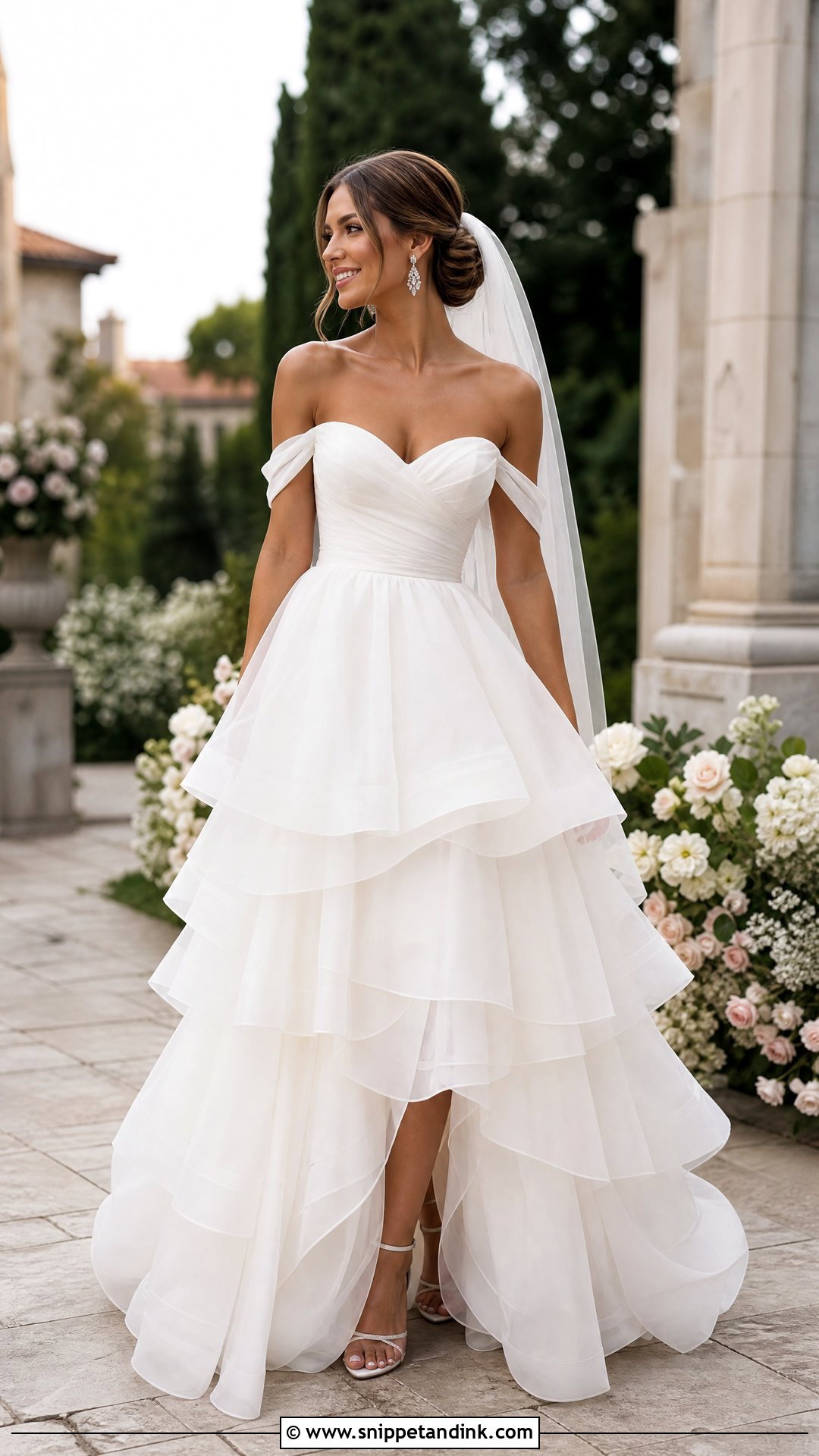 Tiered Off Shoulder Wedding Dress - Snippet and Ink - 25 Tiered Wedding Dress Ideas