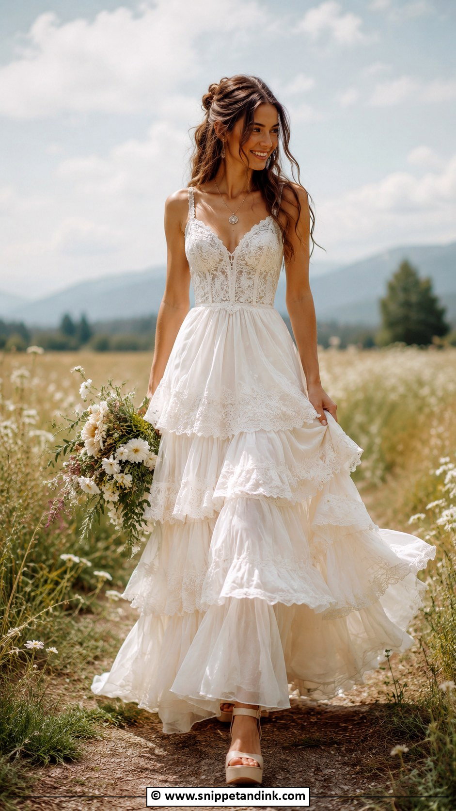 Tiered Skirt Wedding Dress - Snippet and Ink - 30 70s Wedding Dress Ideas