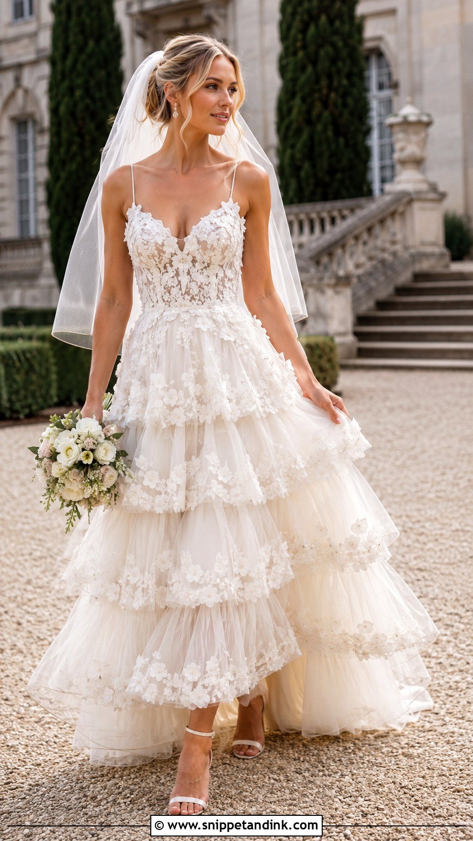 Tiered Tulle Applique Wedding Dress - Snippet and Ink - 20 Applique Wedding Dress Ideas
