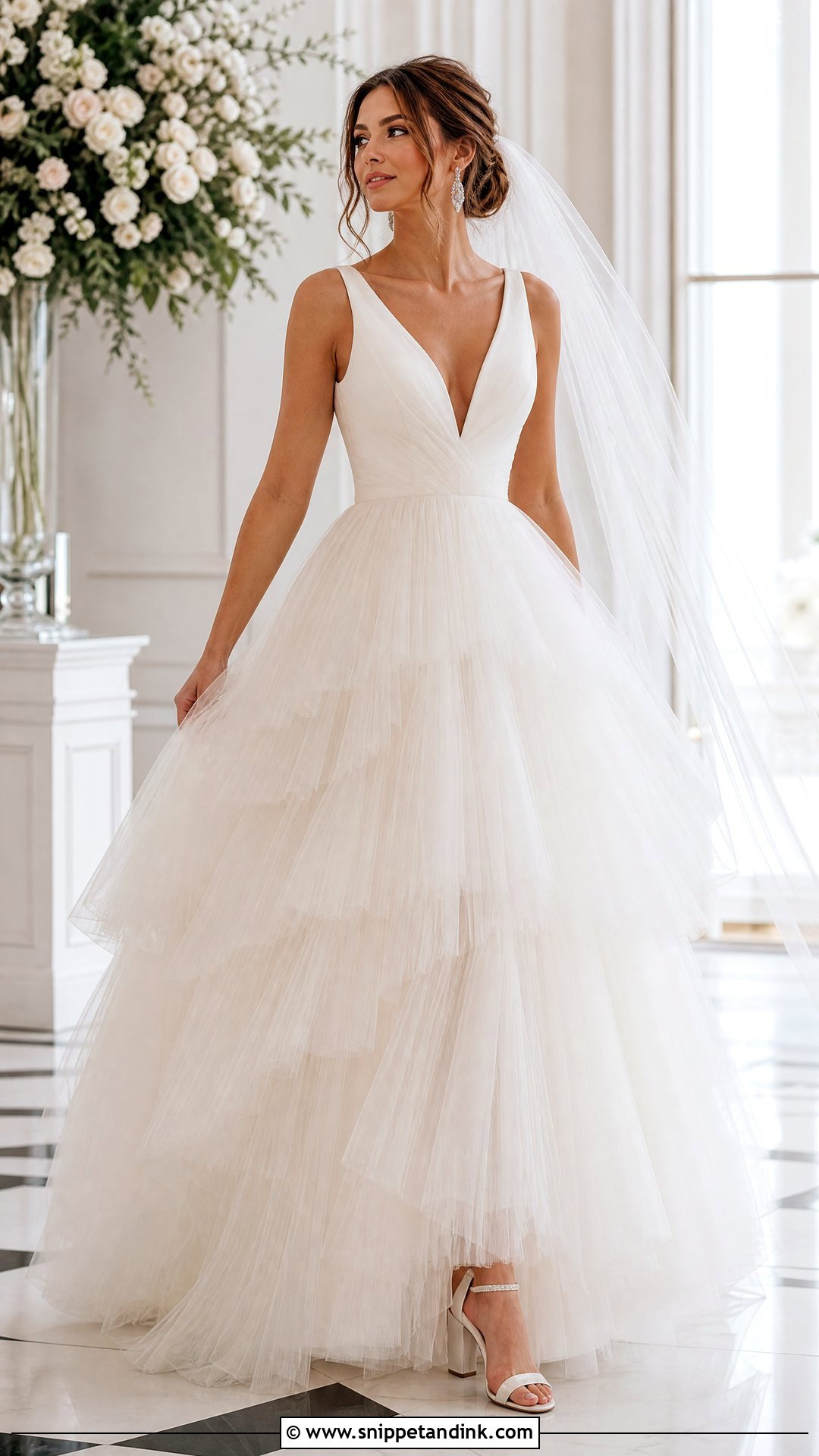 Tiered Tulle Ball Gown Wedding Dress - Snippet and Ink - 20 Wedding Dresses for Inverted Triangle