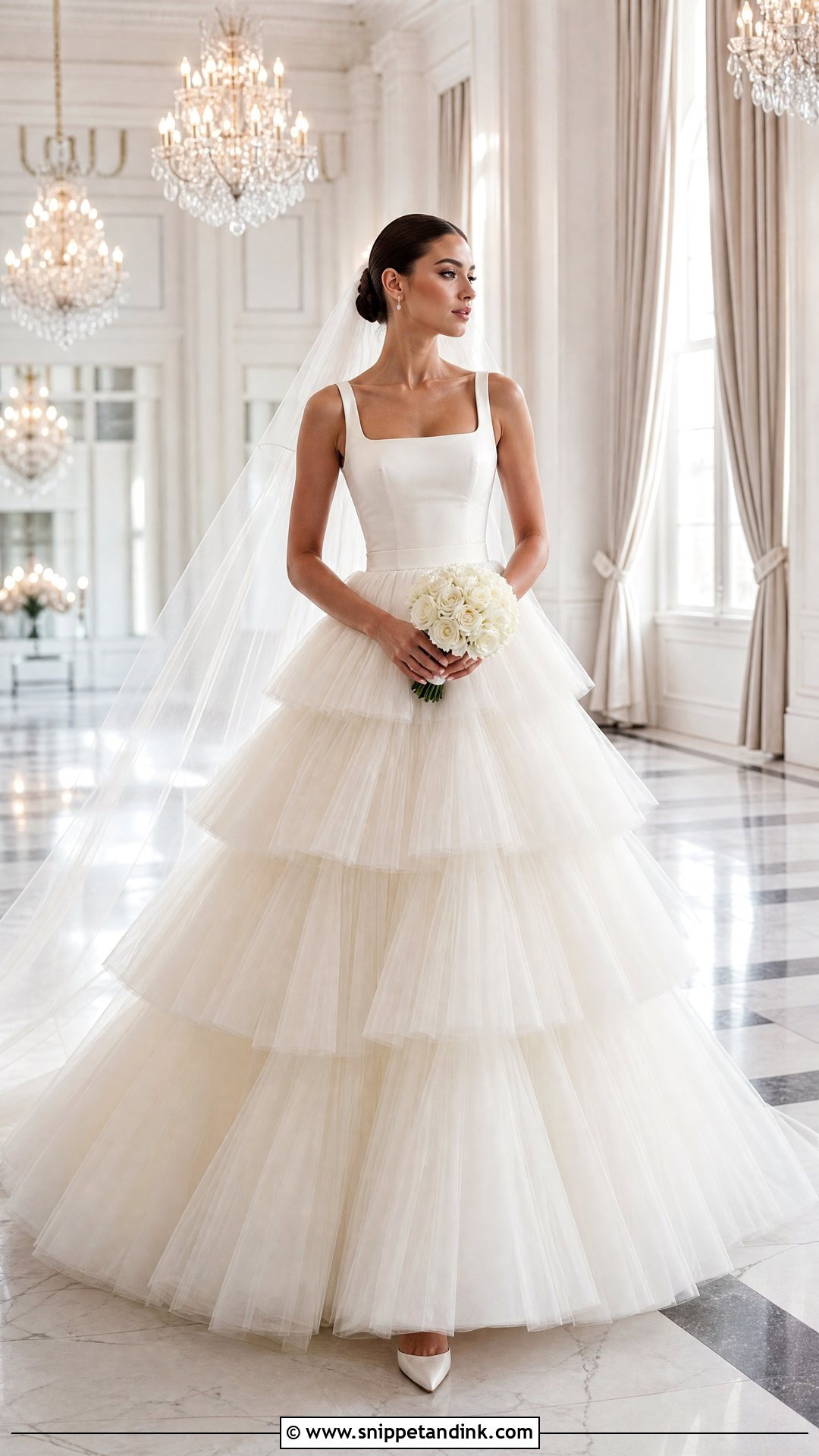 Tiered Tulle Ball Gown Wedding Dress - Snippet and Ink - 20 No Lace Wedding Dress Ideas