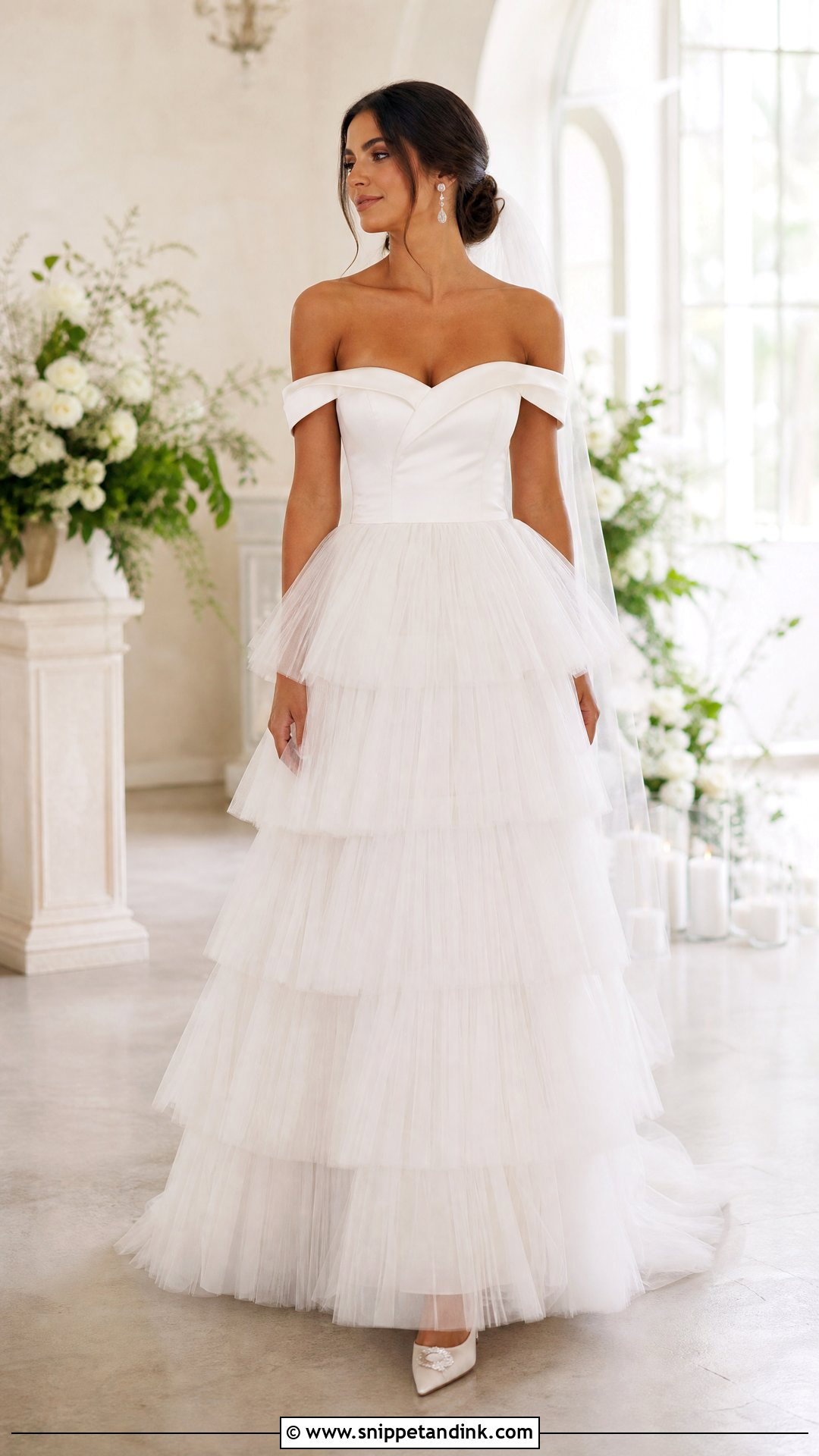 Tiered Tulle Bridal Skirt With Off Shoulder Top - Snippet and Ink - 20 Bridal Skirt Ideas
