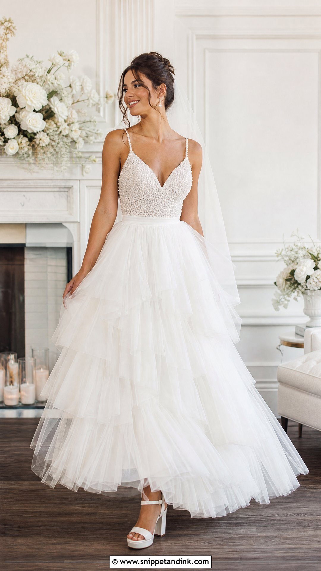 Tiered Tulle Bridal Skirt With Pearl Top - Snippet and Ink - 20 Bridal Skirts Ideas