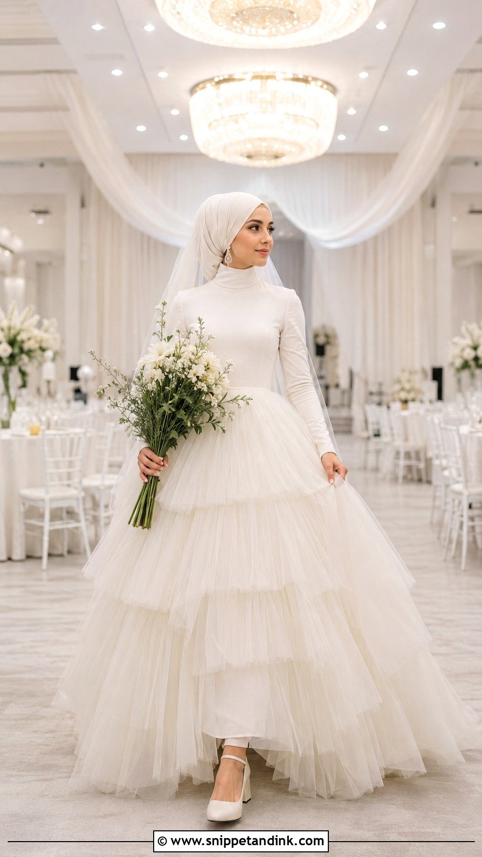 Tiered Tulle Hijabi Bride Dress - Snippet and Ink - 20 Hijabi Bride Dress Ideas