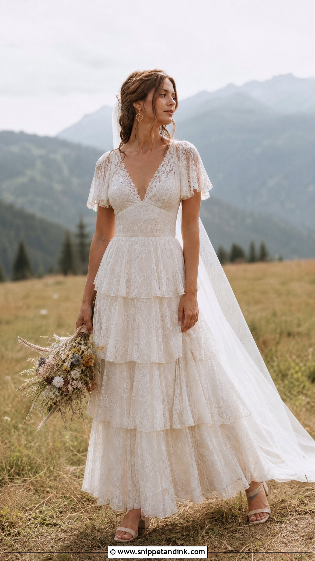 Tiered Vintage Bohemian Lace Wedding Dress - Snippet and Ink - 20 Vintage Bohemian Lace Wedding Dress Ideas