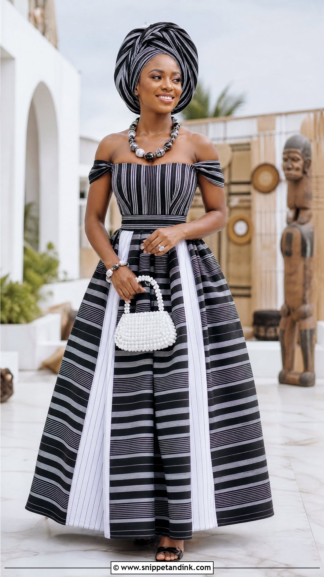 Tiv Anger Off Shoulder Gown Outfit - Snippet and Ink - 20 Tiv Traditional Wedding Attire Ideas