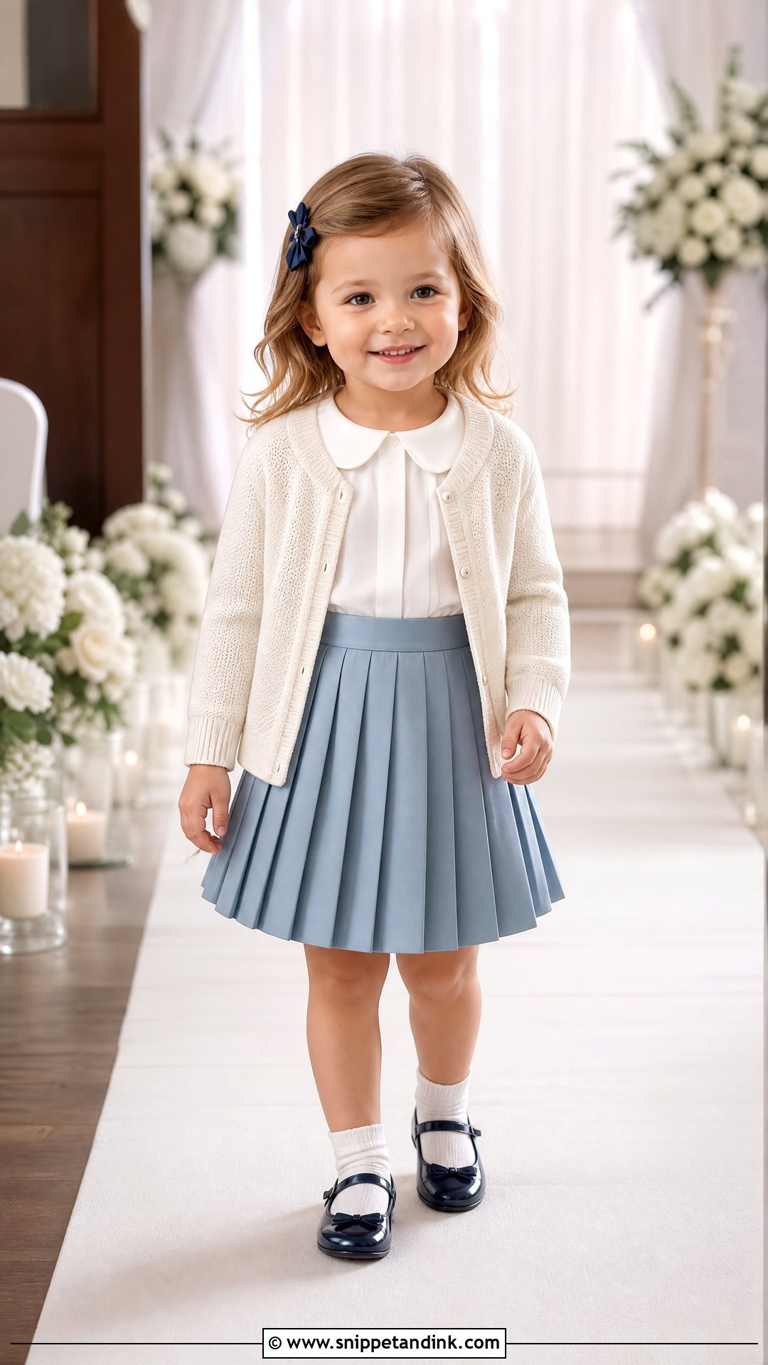 Toddler Blouse And Pleated Skirt Wedding Outfit - Snippet and Ink - 20 Toddler Wedding Outfit Ideas