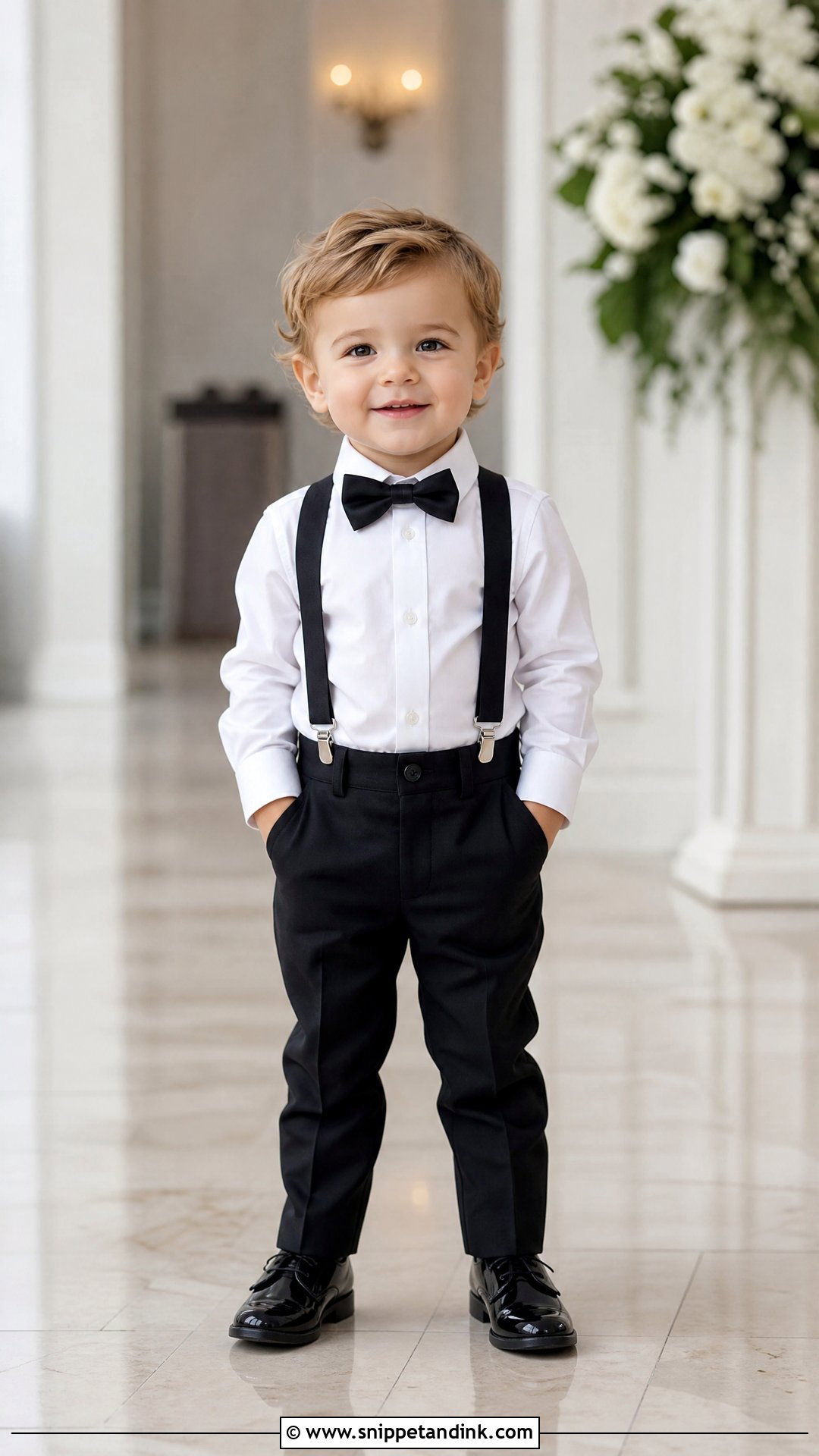 Toddler Boy Black Pants And White Shirt Outfit - Snippet and Ink - 25 Toddler Boy Wedding Outfit Ideas